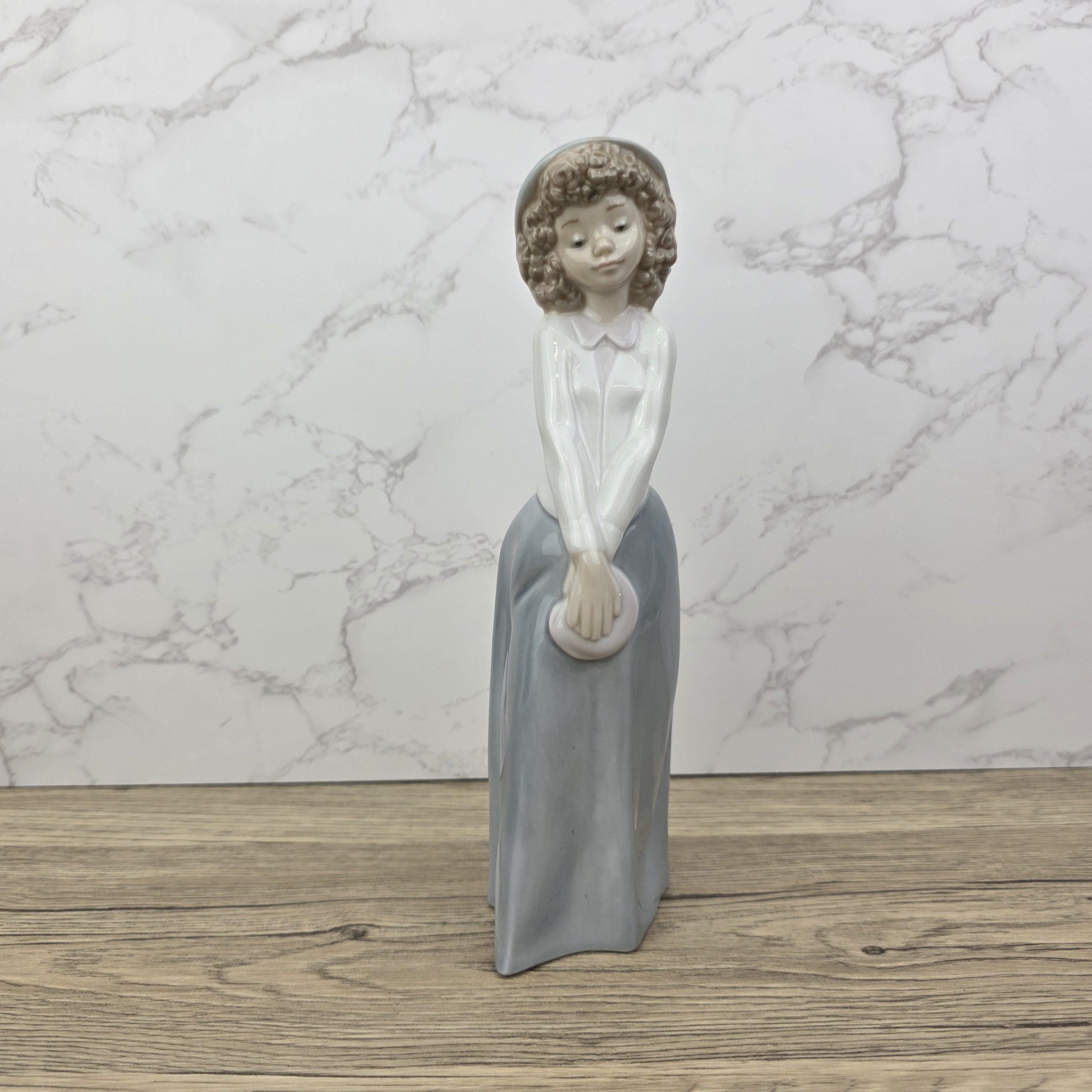 Collectible Vintage NAO by Lladro “Girl with Hat” Porcelain Figurine | Spain 1980s | Handcrafted Glazed