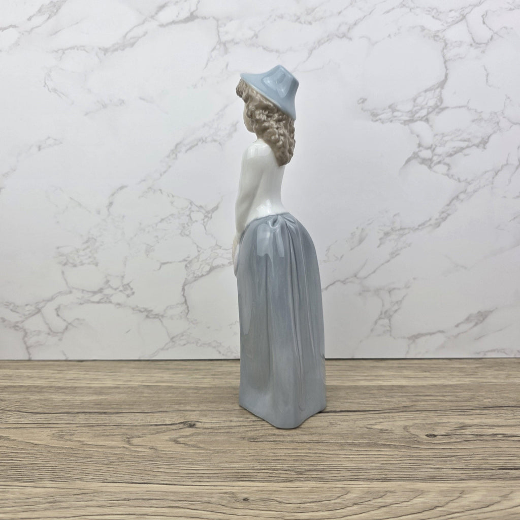 Collectible Vintage NAO by Lladro “Girl with Hat” Porcelain Figurine | Spain 1980s | Handcrafted Glazed