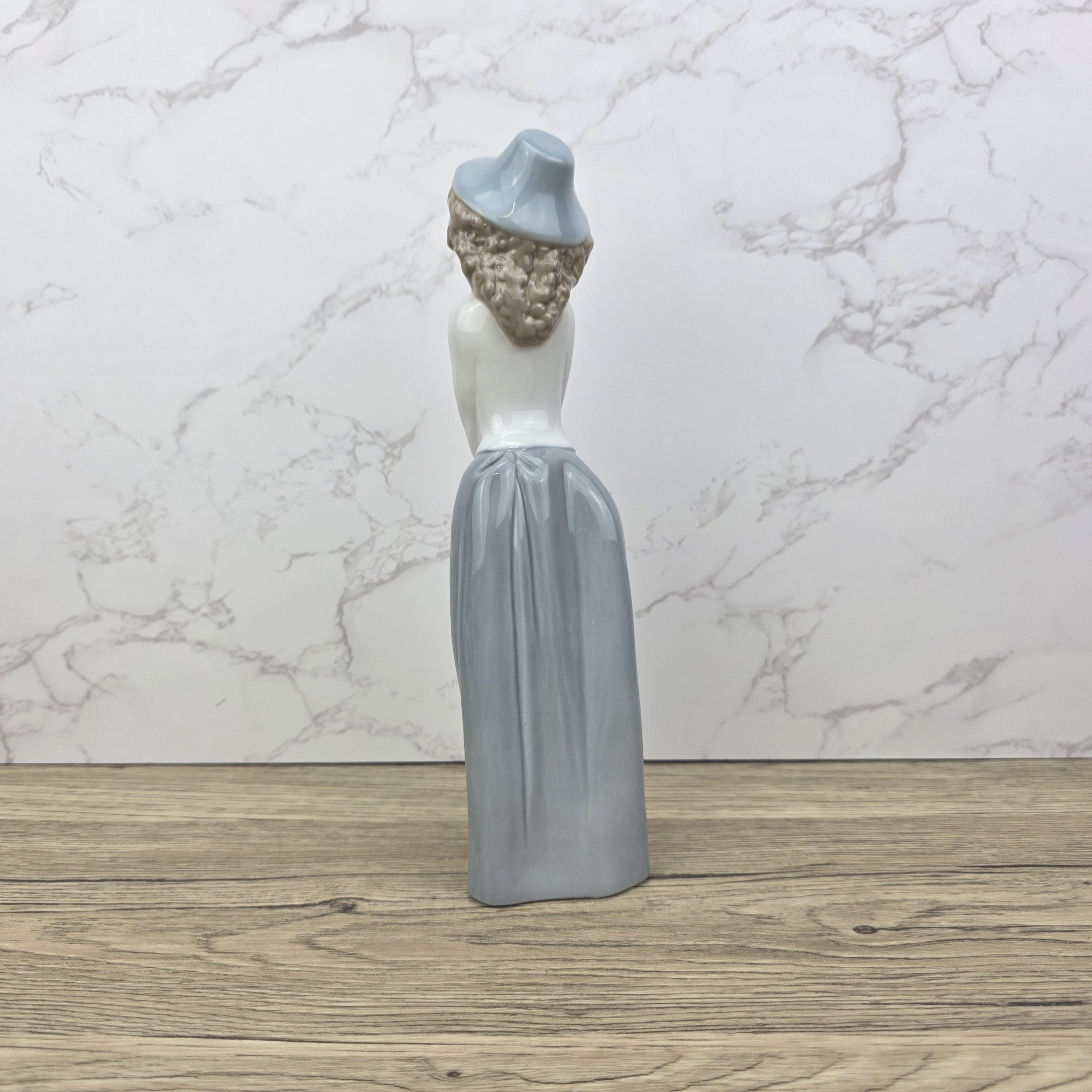 Collectible Vintage NAO by Lladro “Girl with Hat” Porcelain Figurine | Spain 1980s | Handcrafted Glazed