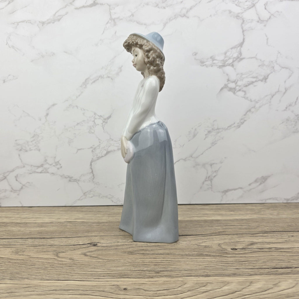 Collectible Vintage NAO by Lladro “Girl with Hat” Porcelain Figurine | Spain 1980s | Handcrafted Glazed