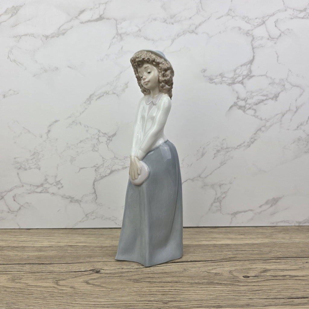 Collectible Vintage NAO by Lladro “Girl with Hat” Porcelain Figurine | Spain 1980s | Handcrafted Glazed