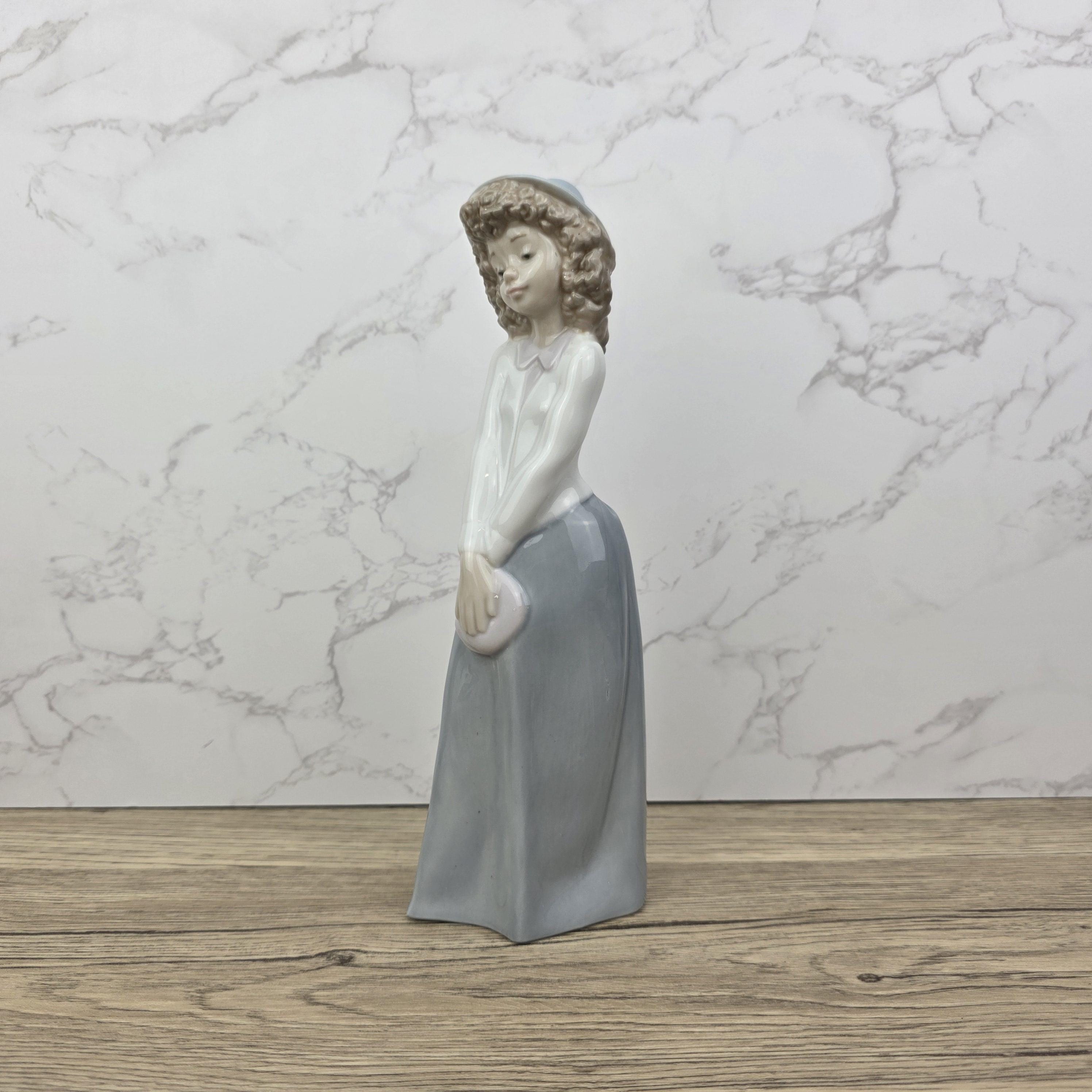Collectible Vintage NAO by Lladro “Girl with Hat” Porcelain Figurine | Spain 1980s | Handcrafted Glazed