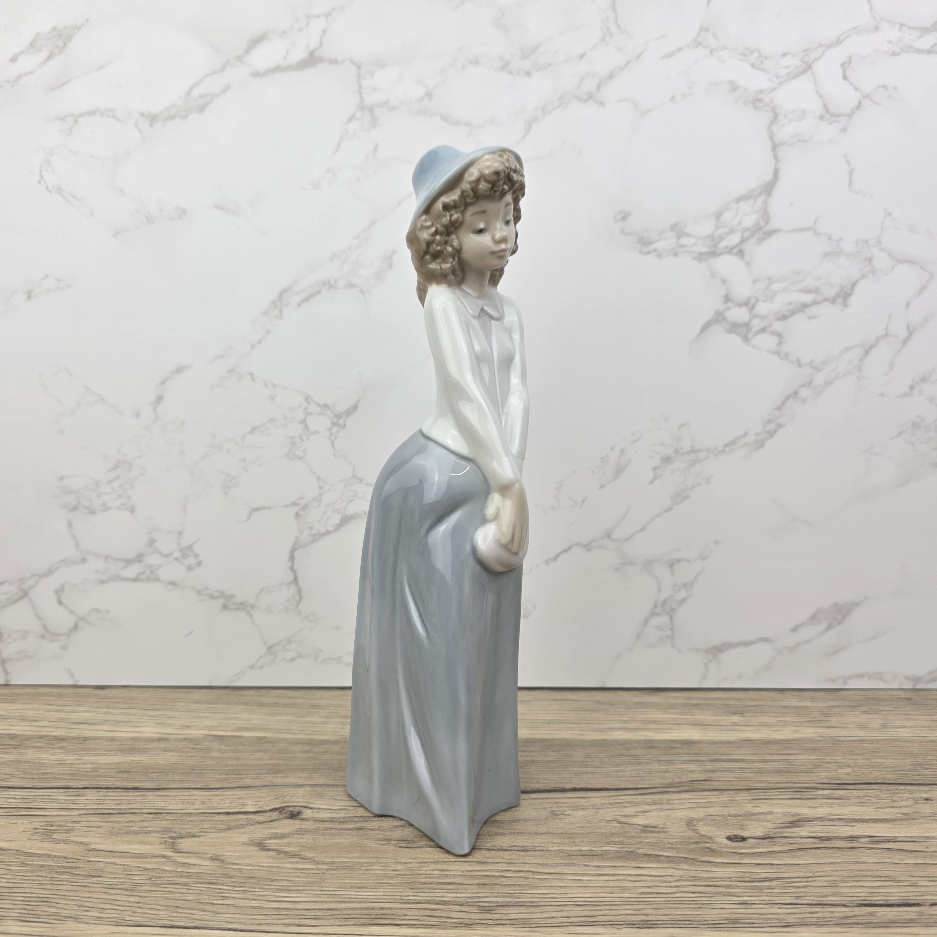 Collectible Vintage NAO by Lladro “Girl with Hat” Porcelain Figurine | Spain 1980s | Handcrafted Glazed