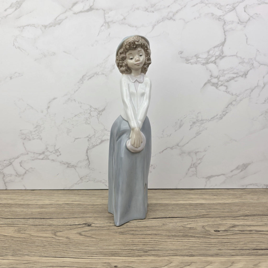 Collectible Vintage NAO by Lladro “Girl with Hat” Porcelain Figurine | Spain 1980s | Handcrafted Glazed