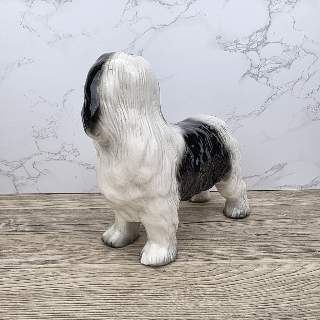 Melbaware Old English Sheepdog Porcelain Figurine Large Vintage Black White Dog Statue Beswick England