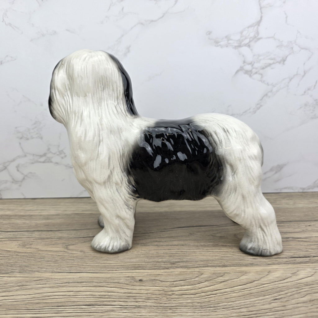 Melbaware Old English Sheepdog Porcelain Figurine Large Vintage Black White Dog Statue Beswick England
