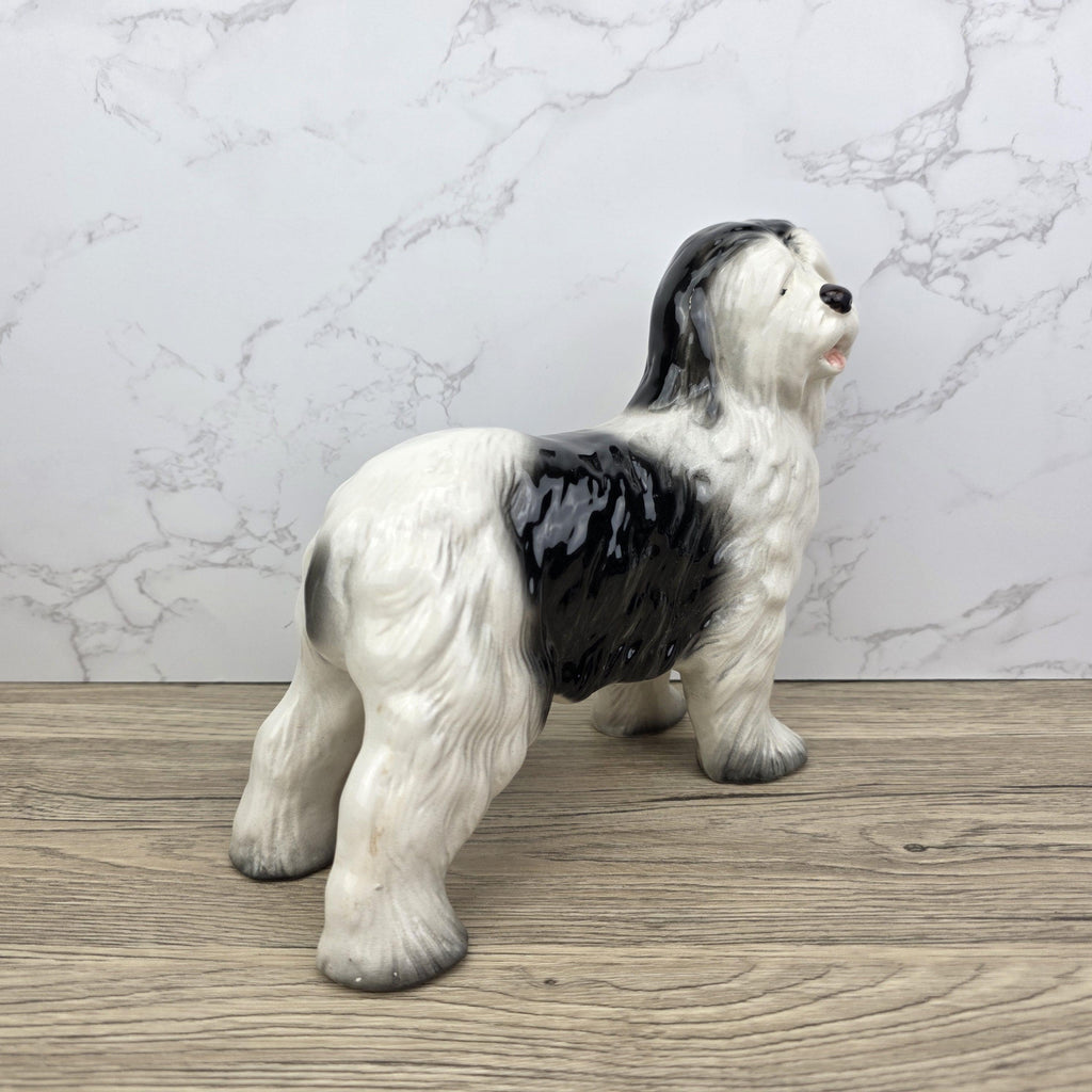 Melbaware Old English Sheepdog Porcelain Figurine Large Vintage Black White Dog Statue Beswick England