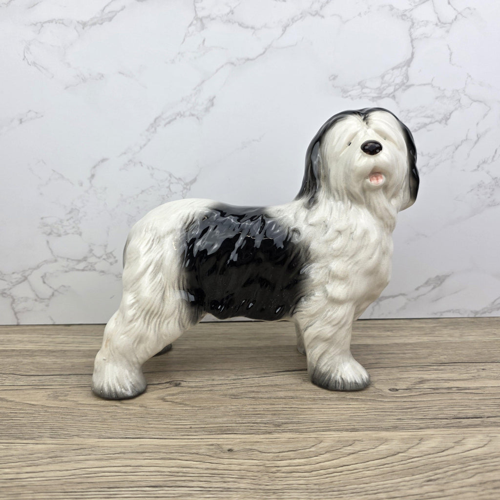 Melbaware Old English Sheepdog Porcelain Figurine Large Vintage Black White Dog Statue Beswick England
