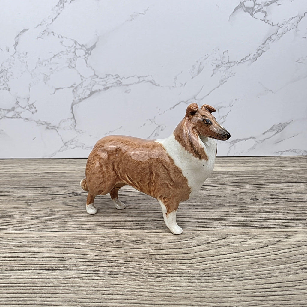 Vintage Collie Dog Figurine by Beswick England | Hand Painted Ceramic | Restored Back Leg