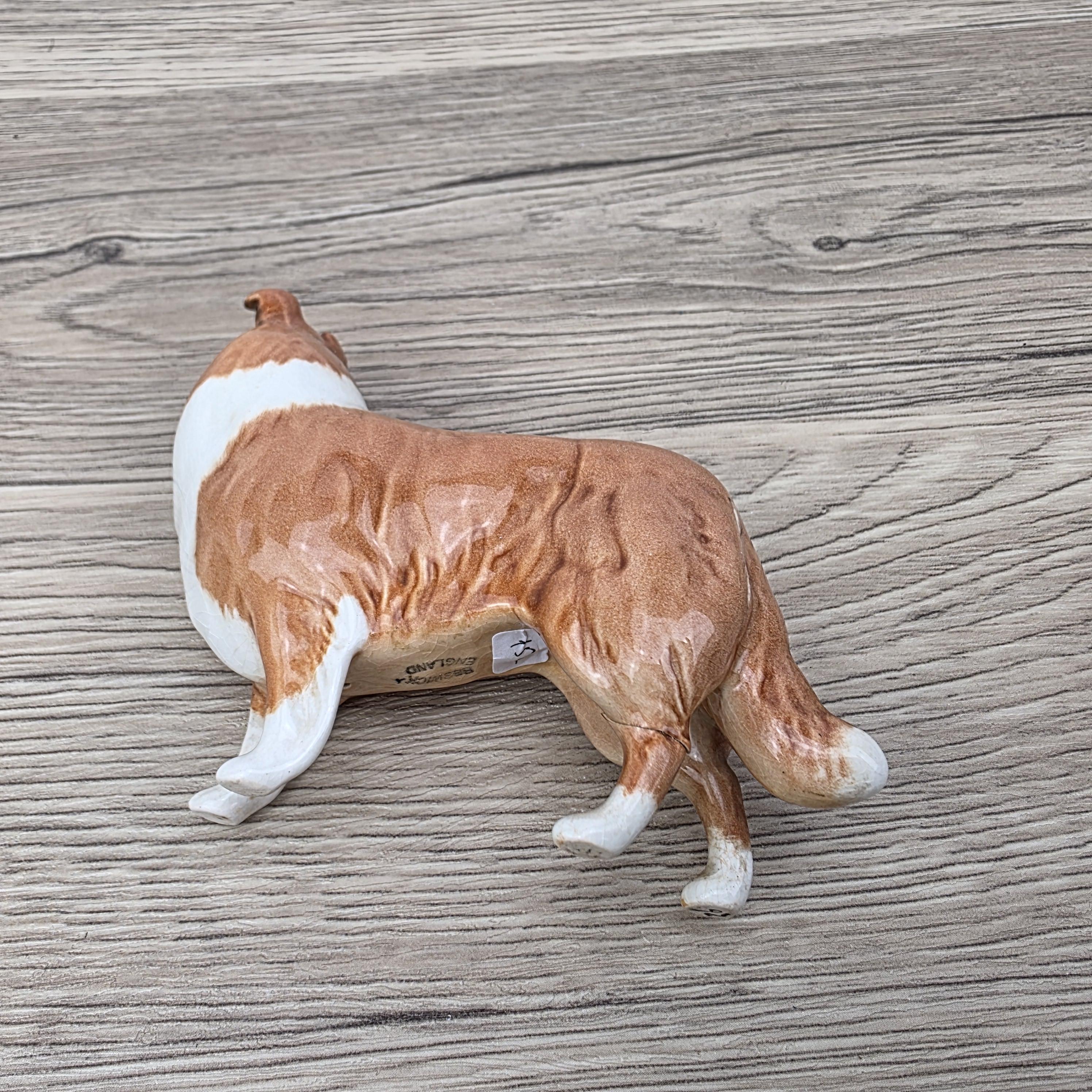 Vintage Collie Dog Figurine by Beswick England | Hand Painted Ceramic | Restored Back Leg