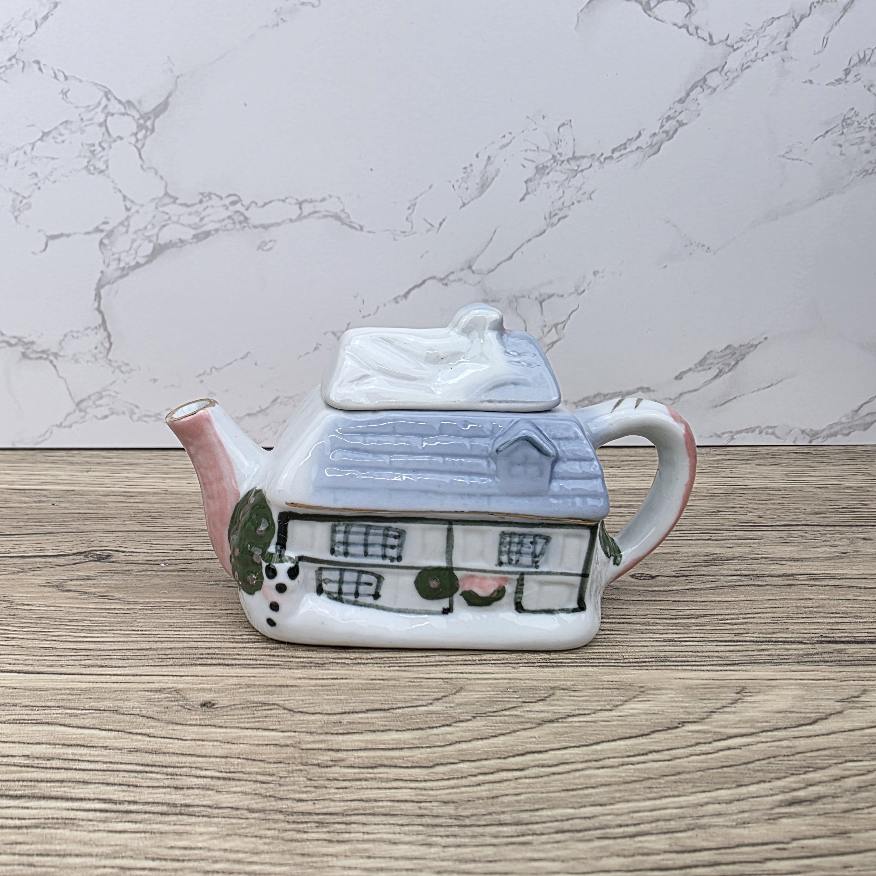 Vintage Cottage Ceramic Teapot Unbranded House Shape Pottery Decorative Collectible Teapot