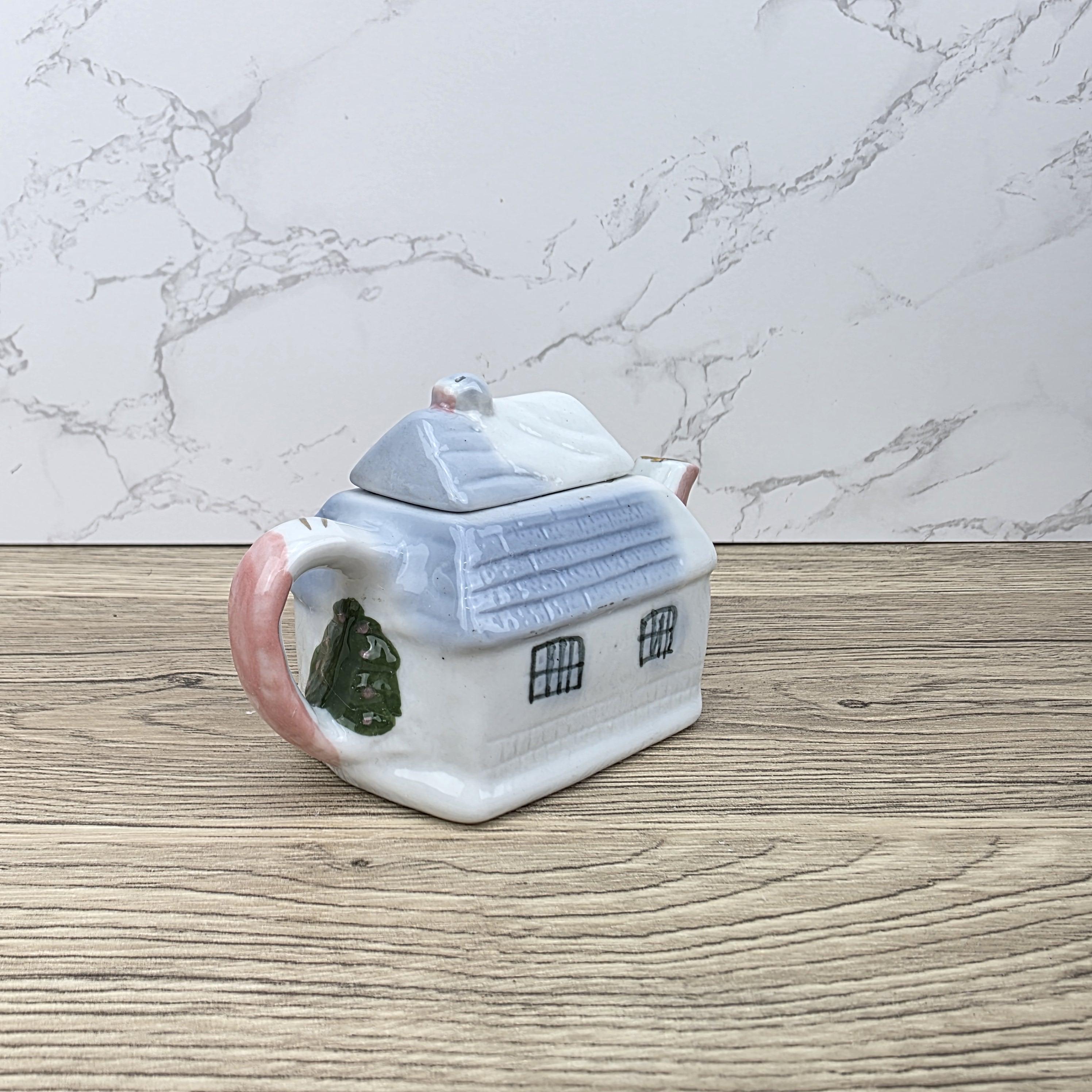 Vintage Cottage Ceramic Teapot Unbranded House Shape Pottery Decorative Collectible Teapot