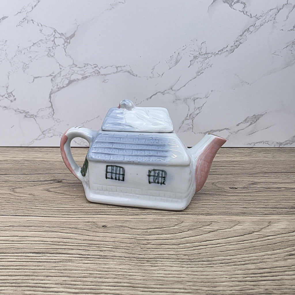 Vintage Cottage Ceramic Teapot Unbranded House Shape Pottery Decorative Collectible Teapot