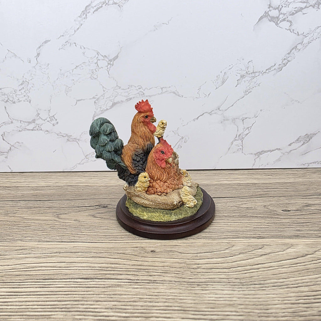 Vintage Country Artists Farm Figurine | Resin Hen, Rooster & Chicks