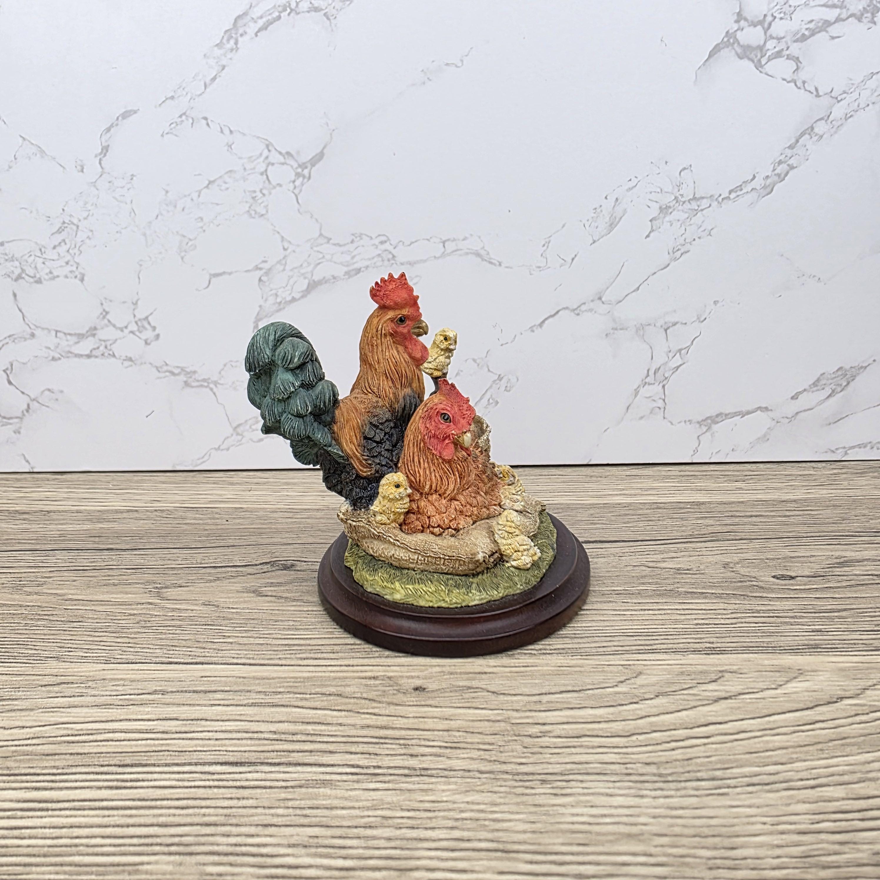 Vintage Country Artists Farm Figurine | Resin Hen, Rooster & Chicks