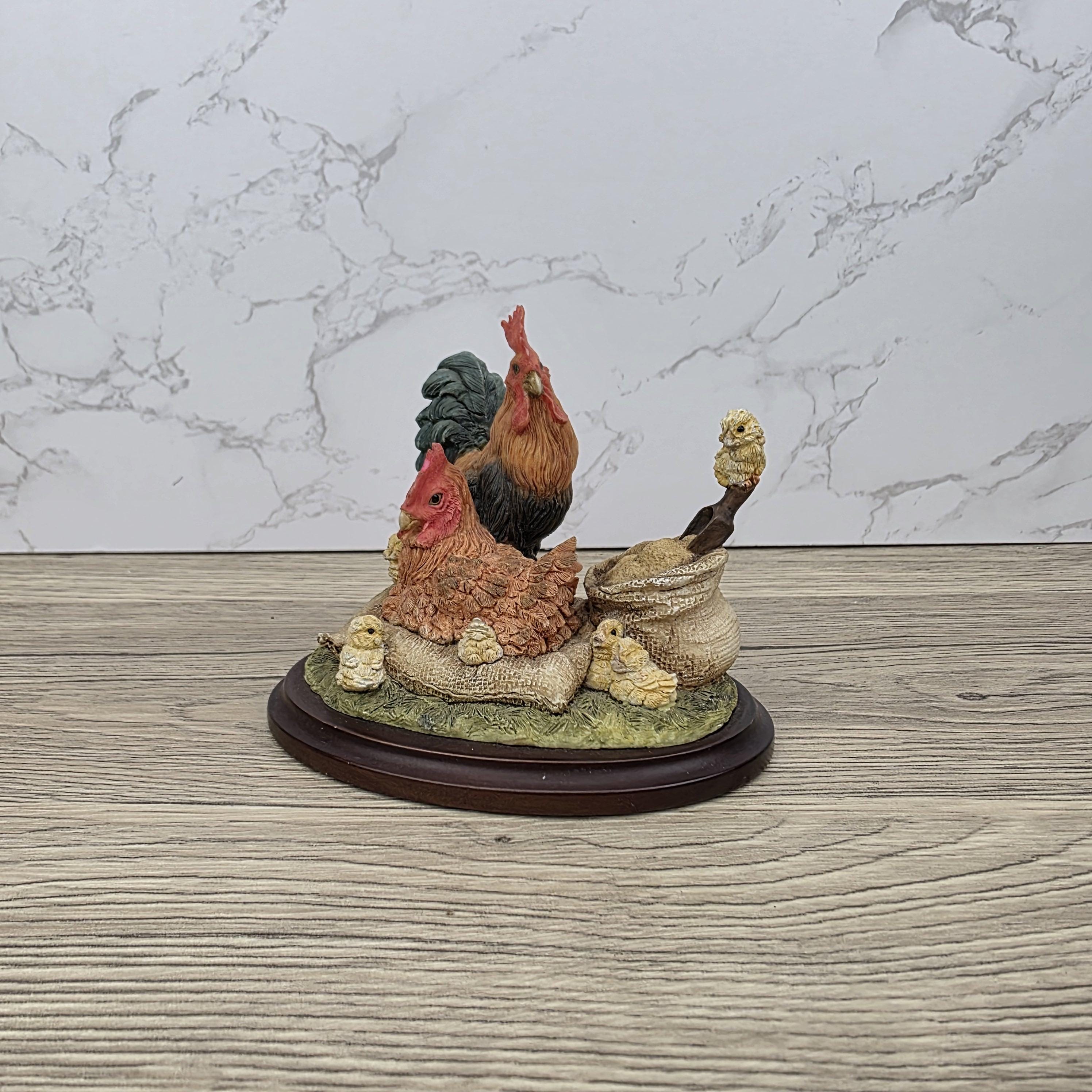 Vintage Country Artists Farm Figurine | Resin Hen, Rooster & Chicks