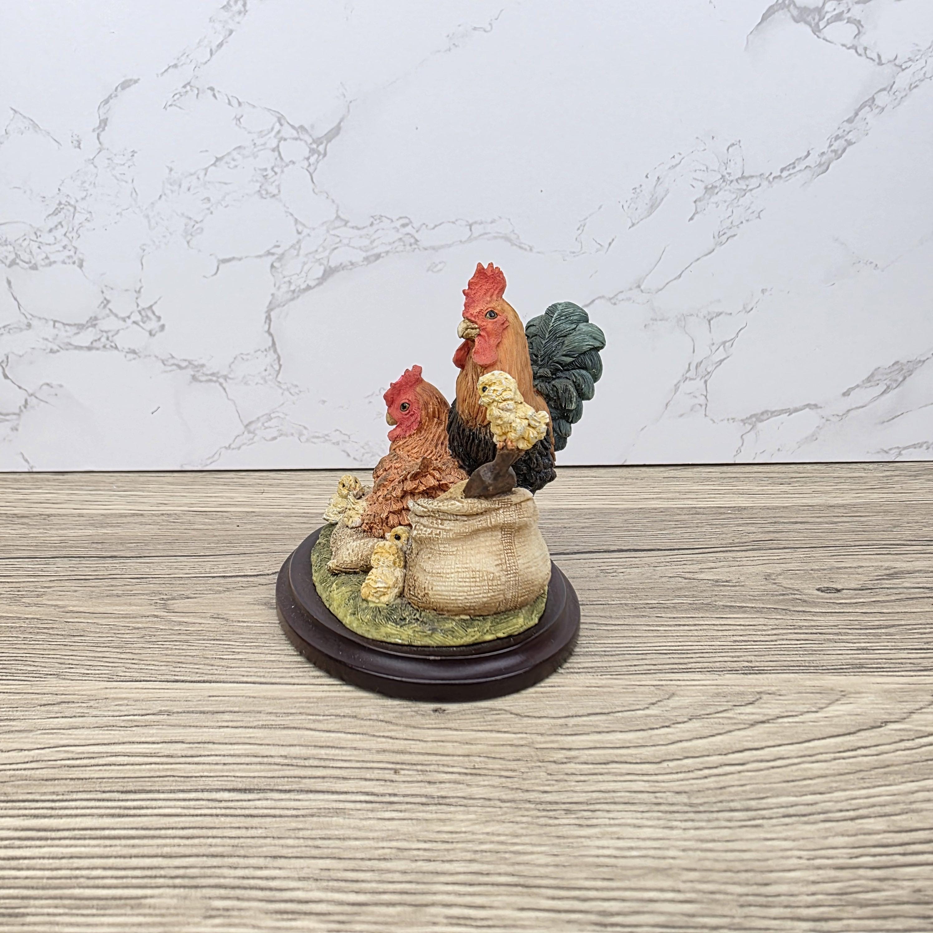 Vintage Country Artists Farm Figurine | Resin Hen, Rooster & Chicks