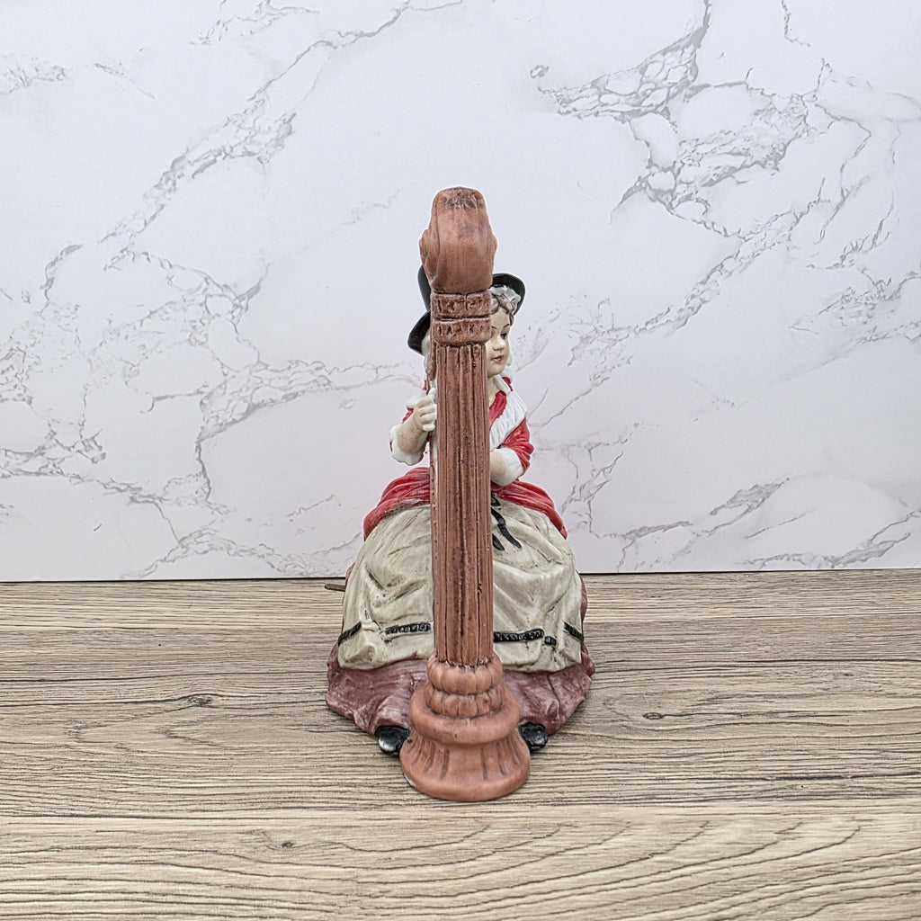 Vintage Harp Player Lady Figurine | Ceramic Music Box | Hand-Painted Victorian Style Woman with Harp