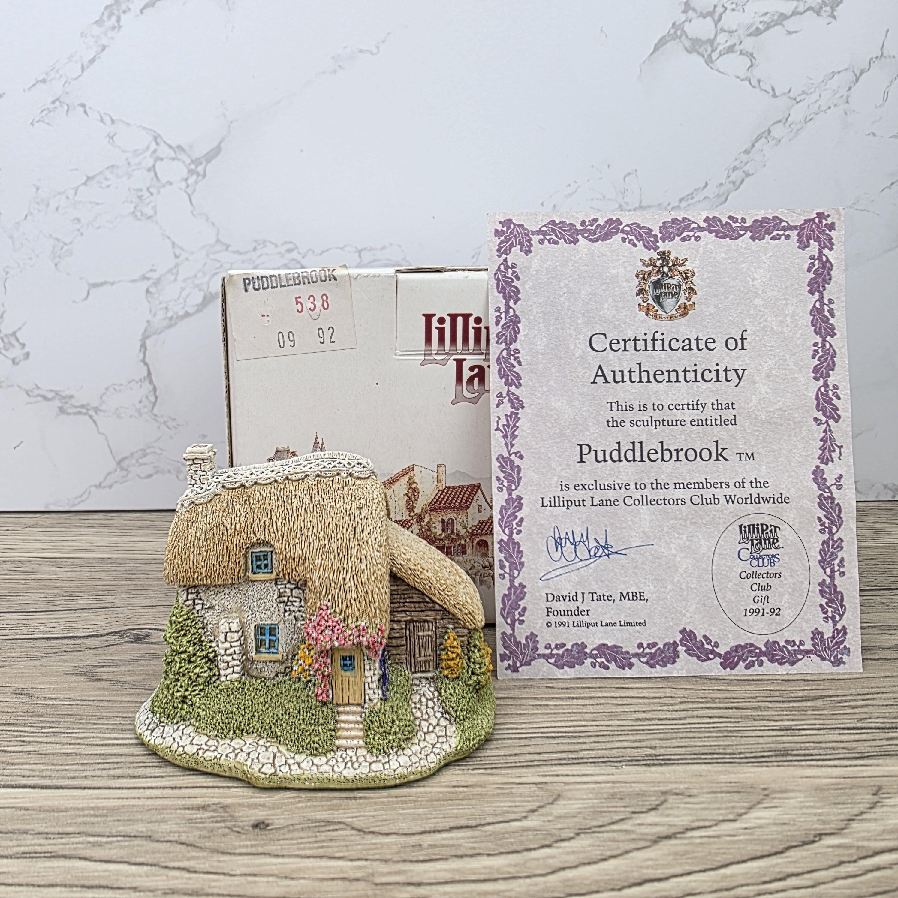 Lilliput Lane Puddlebrook 1991 Collectors Club Cottage | Handcrafted English Resin Thatched House Figurine