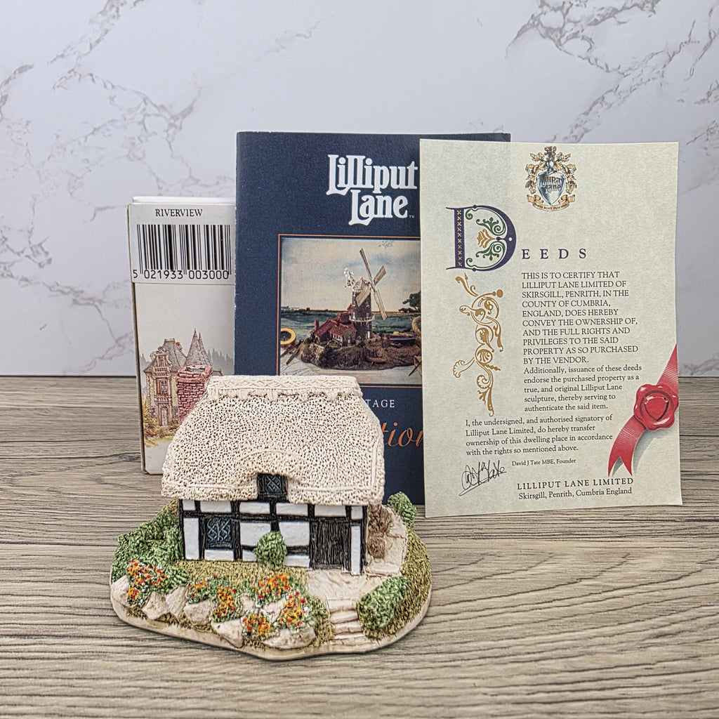 Lilliput Lane Riverview 1987 Cottage Figurine | Handcrafted English Resin Midlands Thatched House Model