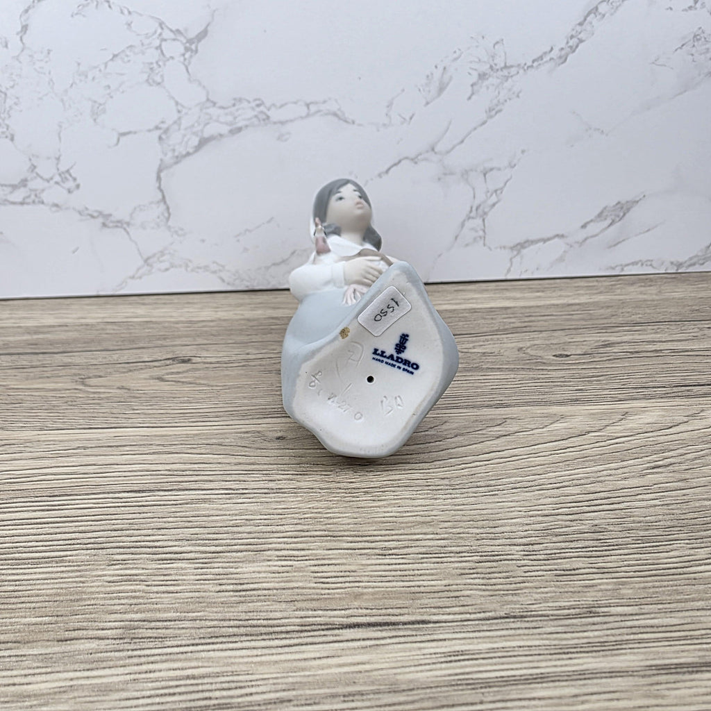 Vintage Girl Holding Chicken Figurine by Lladro | 1980s Spain Porcelain | Model 1330 | Restored Neck