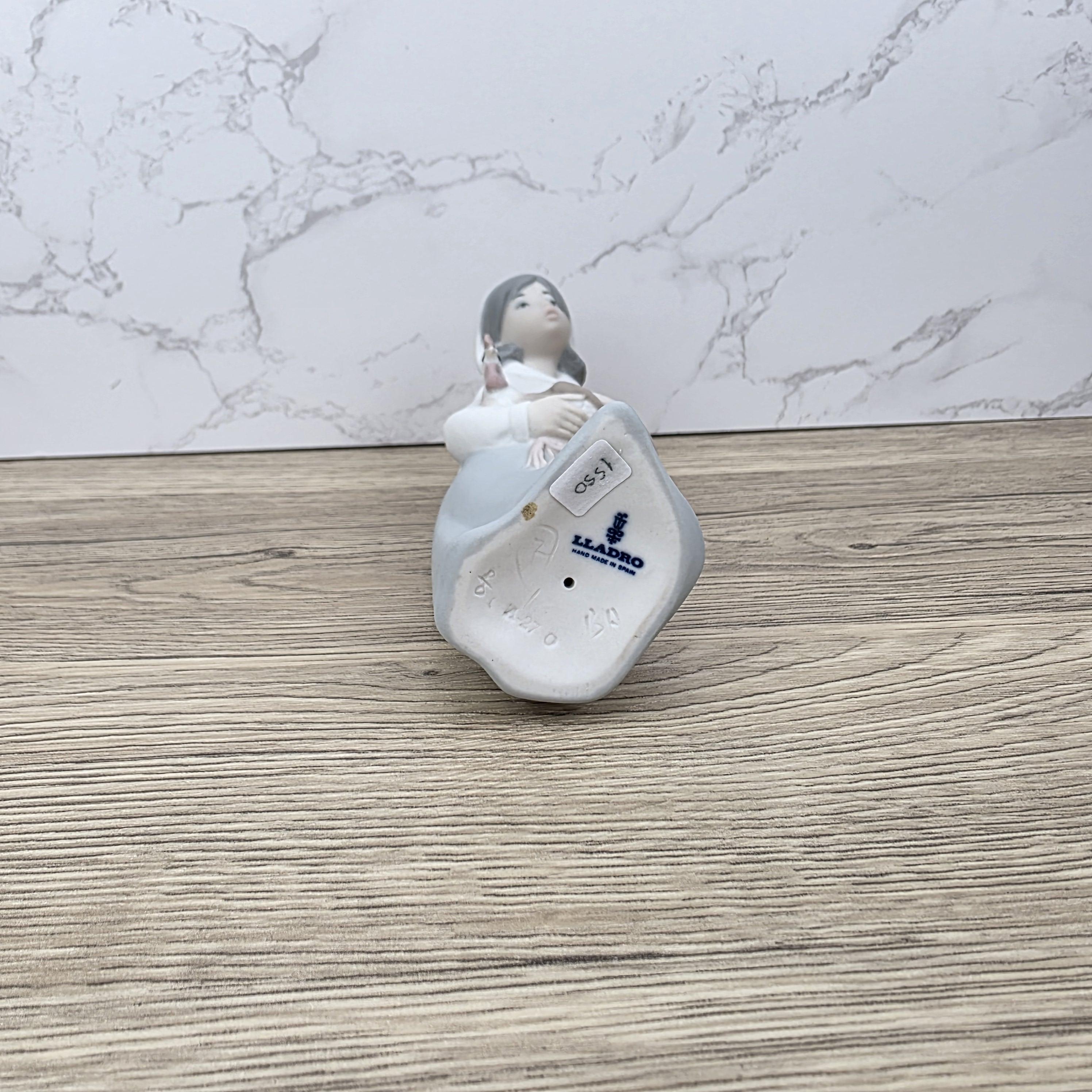 Vintage Girl Holding Chicken Figurine by Lladro | 1980s Spain Porcelain | Model 1330 | Restored Neck