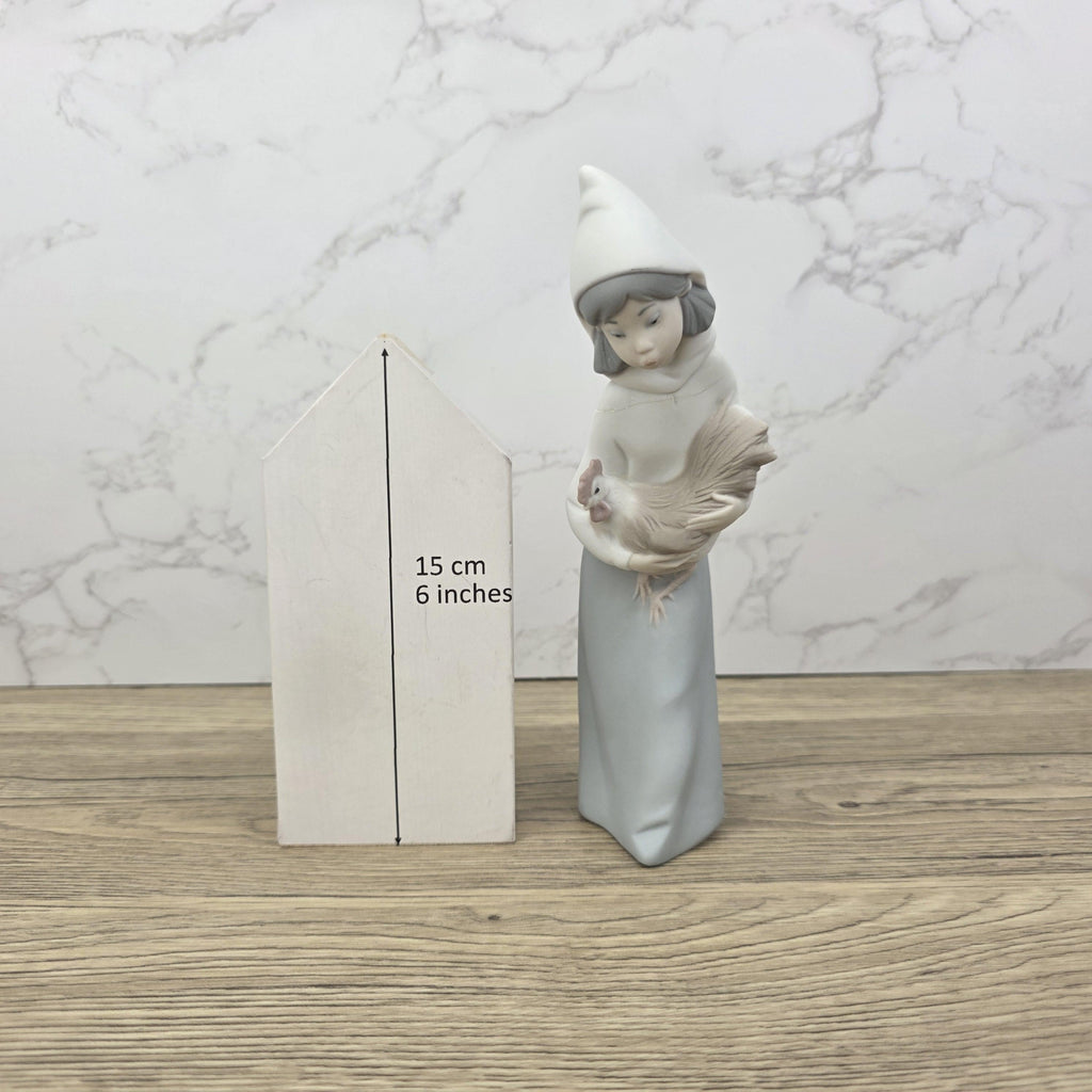 Vintage Girl Holding Chicken Figurine by Lladro | 1980s Spain Porcelain | Model 1330 | Restored Neck