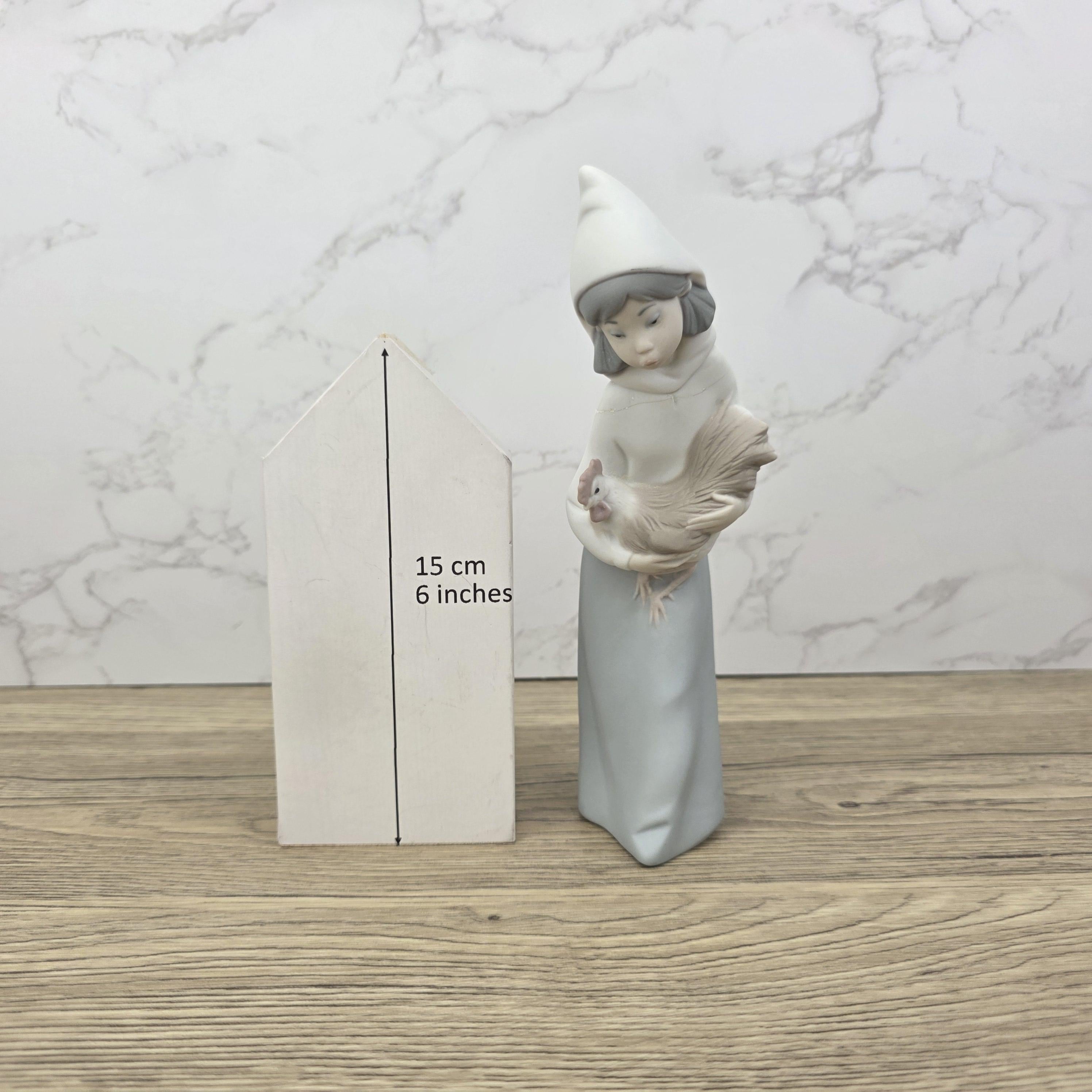 Vintage Girl Holding Chicken Figurine by Lladro | 1980s Spain Porcelain | Model 1330 | Restored Neck