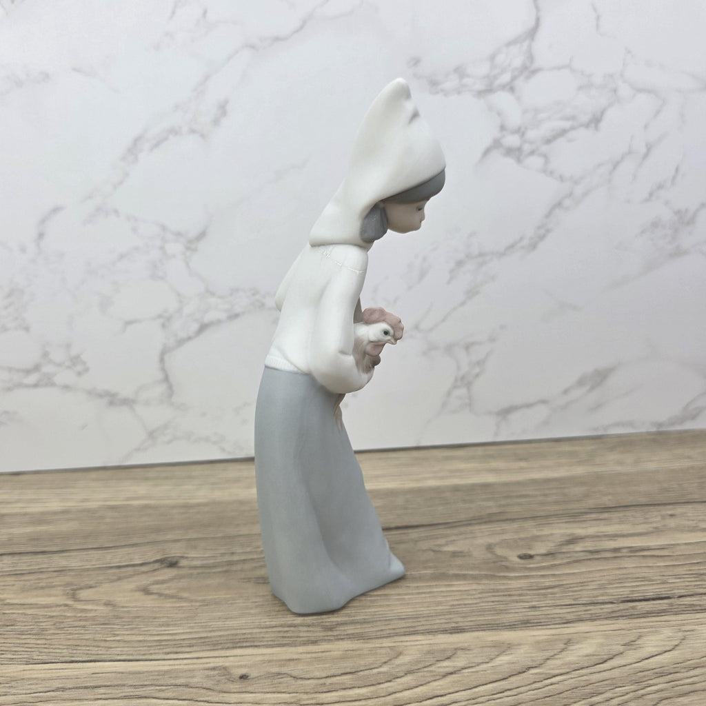 Vintage Girl Holding Chicken Figurine by Lladro | 1980s Spain Porcelain | Model 1330 | Restored Neck