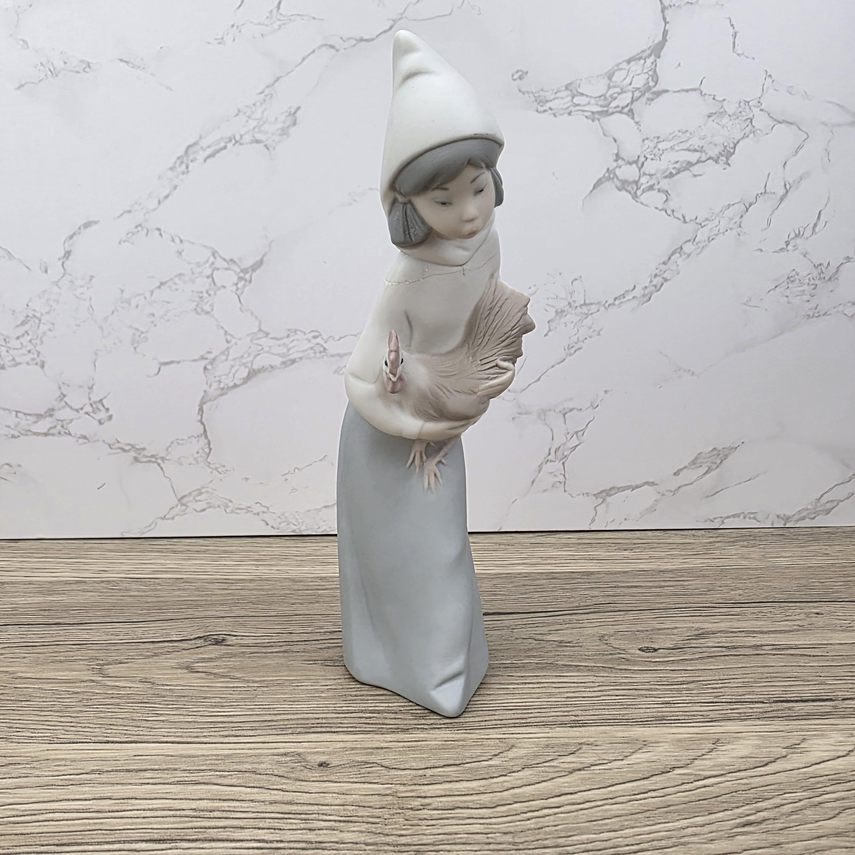 Vintage Girl Holding Chicken Figurine by Lladro | 1980s Spain Porcelain | Model 1330 | Restored Neck