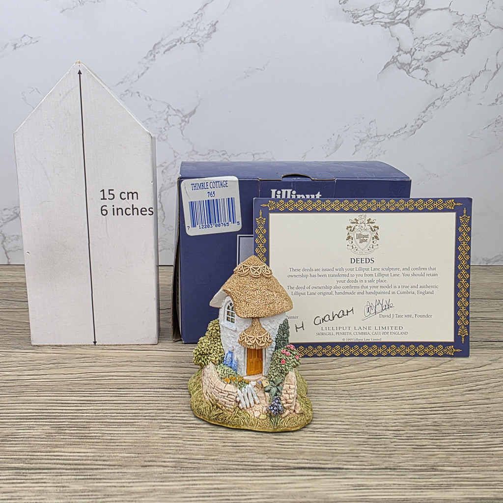 Vintage Lilliput Lane Thimble Cottage 1995 Collectors Cottage Figurine With Box and Deeds