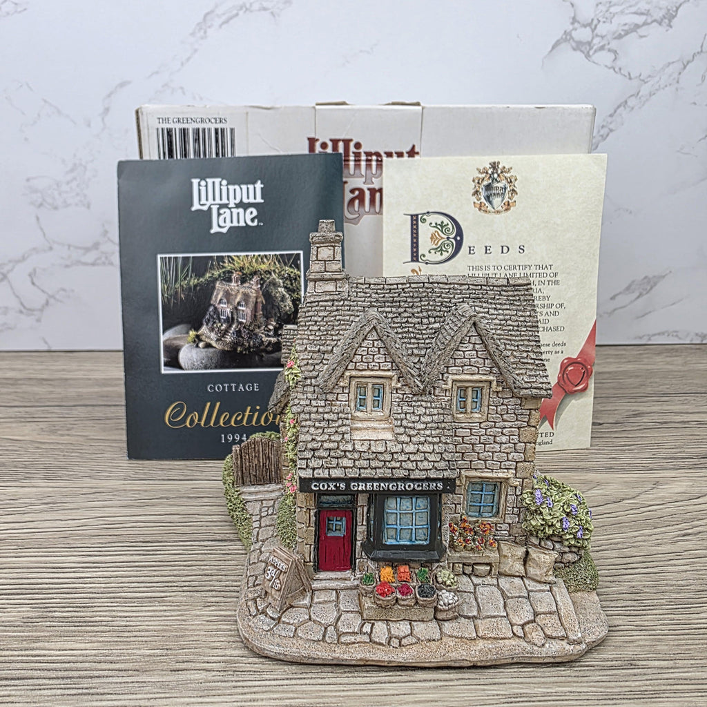 Vintage Lilliput Lane The Greengrocers 1991 Collectible Village Shops Cottage Figurine With Original Box and Deeds