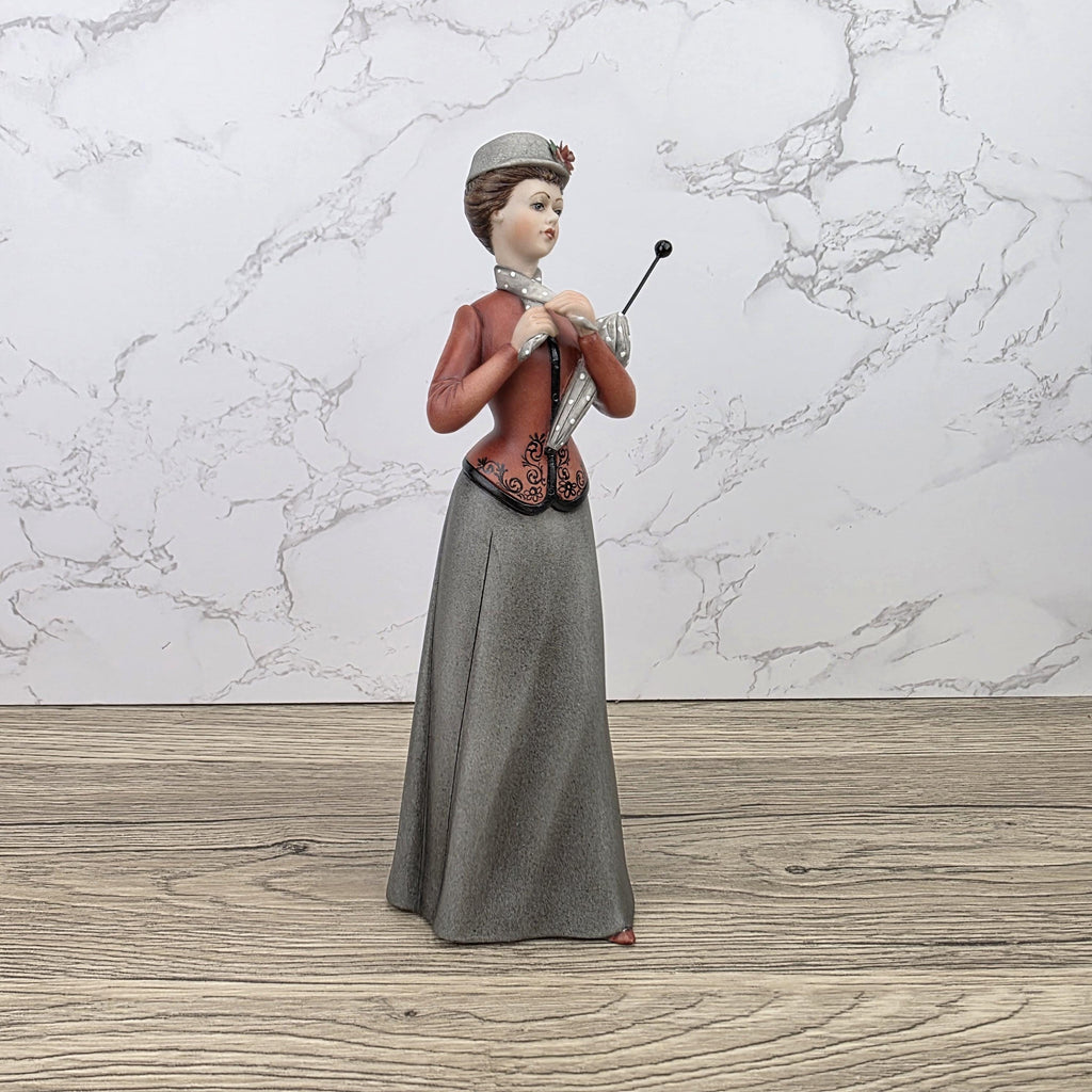 Capodimonte Italian Fine Porcelain Lady Figurine with Parasol Vintage Style Sculpture Made in Italy
