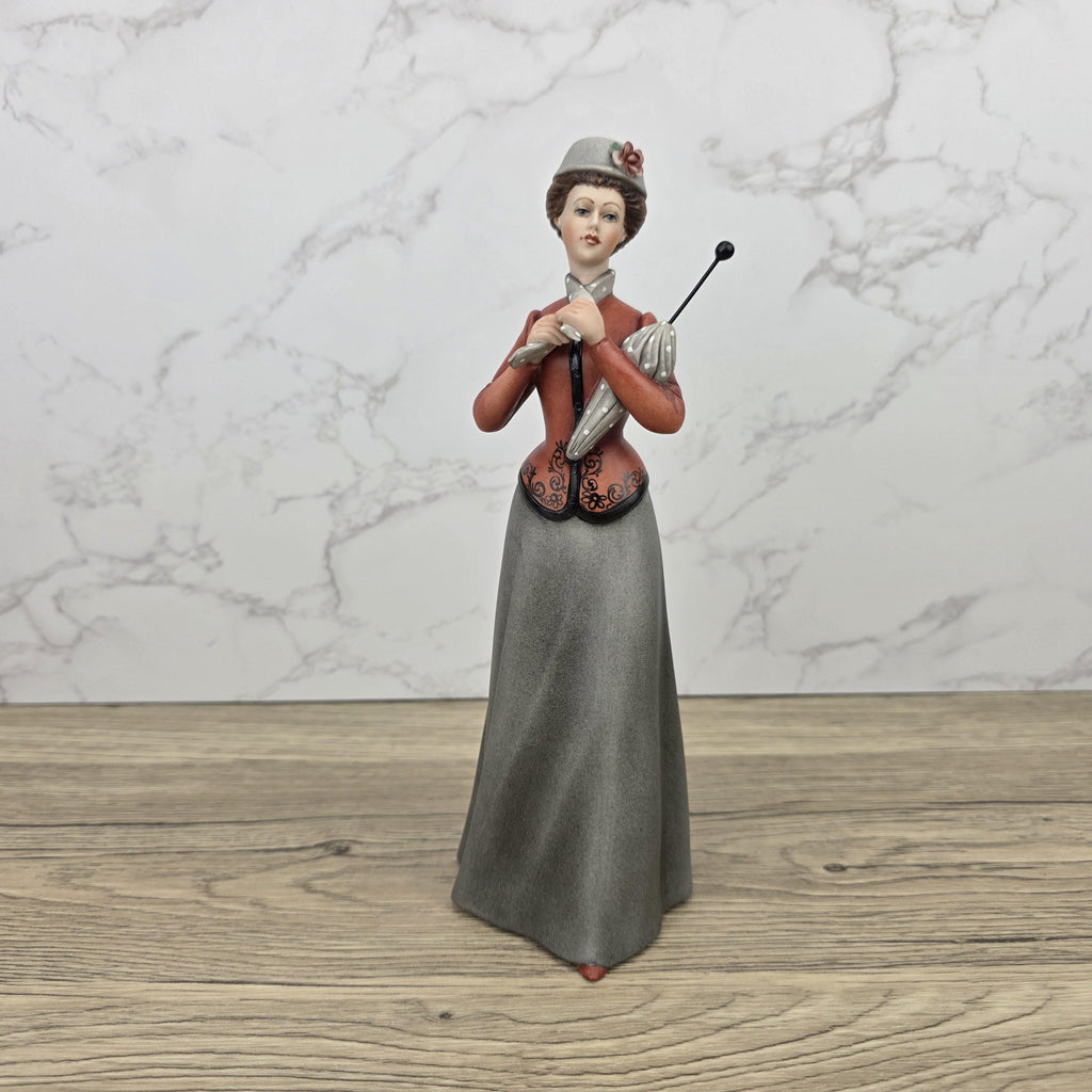 Capodimonte Italian Fine Porcelain Lady Figurine with Parasol Vintage Style Sculpture Made in Italy