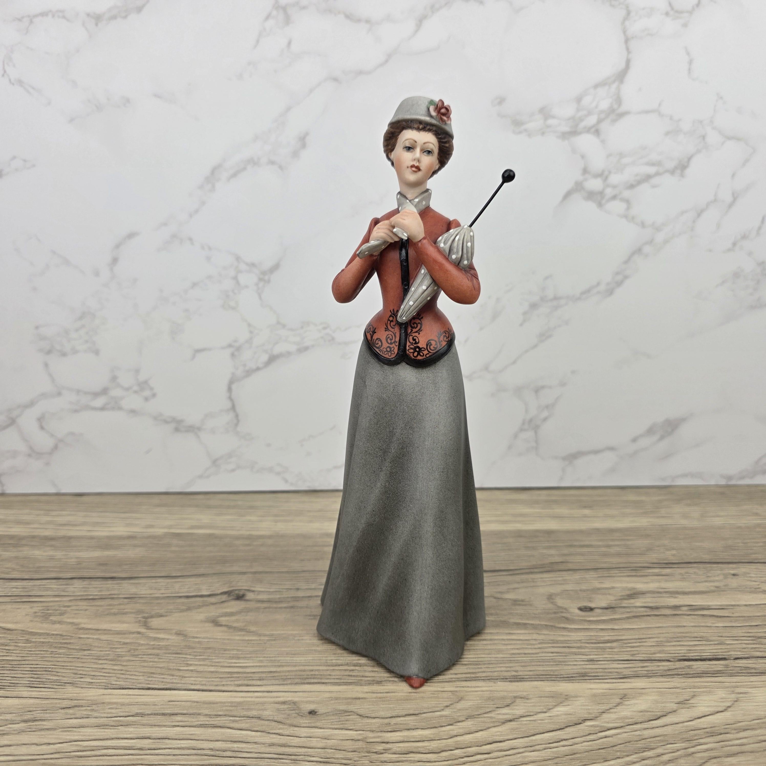 Capodimonte Italian Fine Porcelain Lady Figurine with Parasol Vintage Style Sculpture Made in Italy