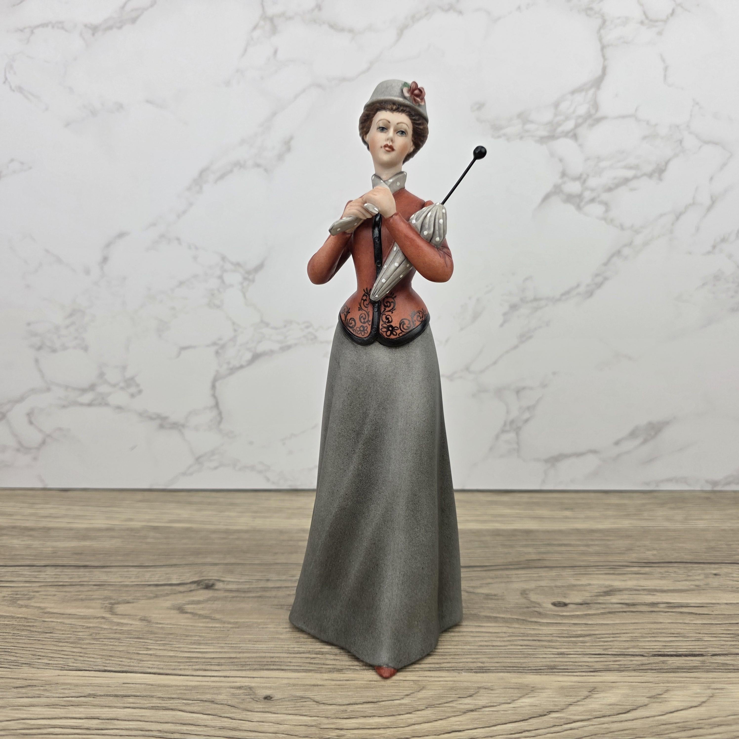 Capodimonte Italian Fine Porcelain Lady Figurine with Parasol Vintage Style Sculpture Made in Italy