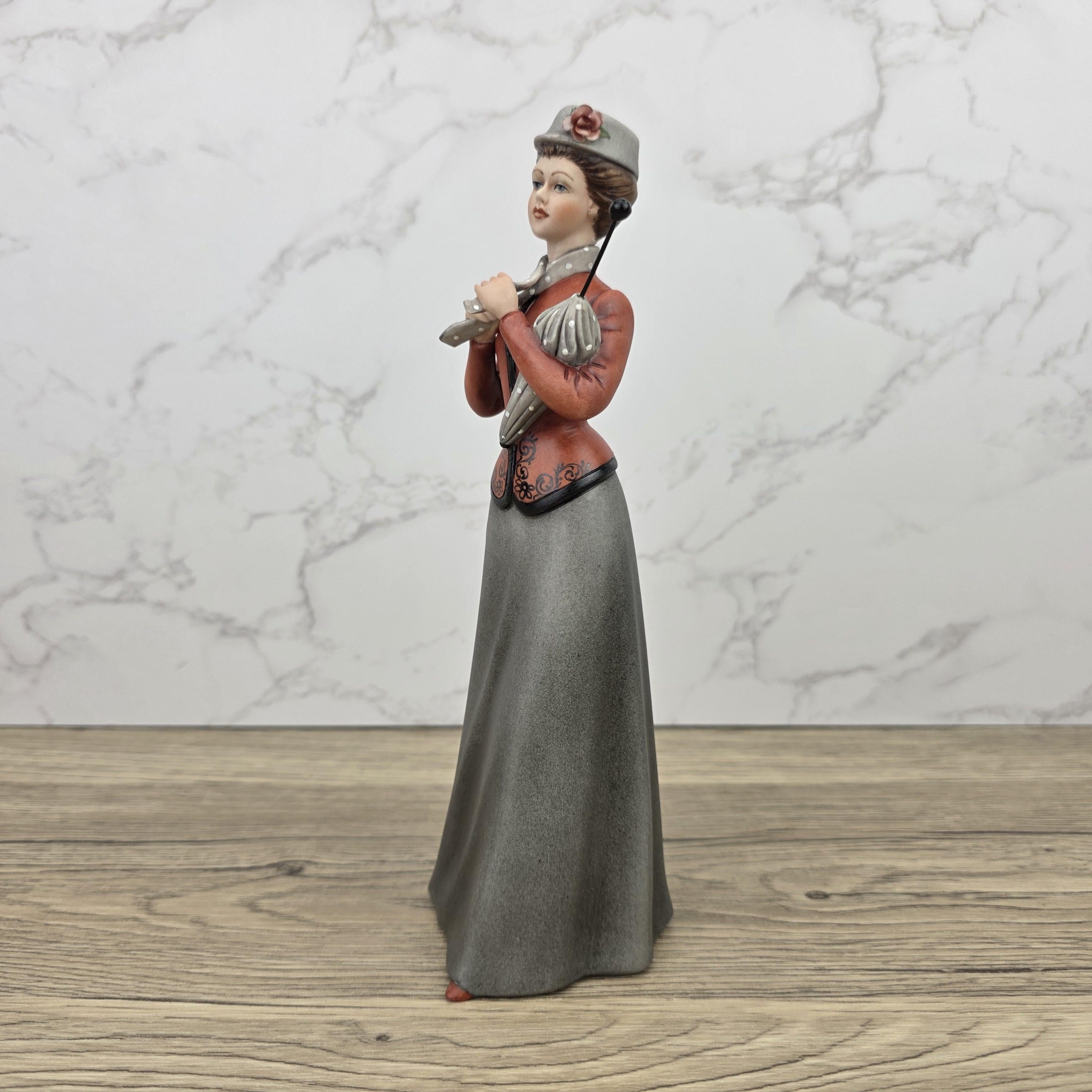 Capodimonte Italian Fine Porcelain Lady Figurine with Parasol Vintage Style Sculpture Made in Italy