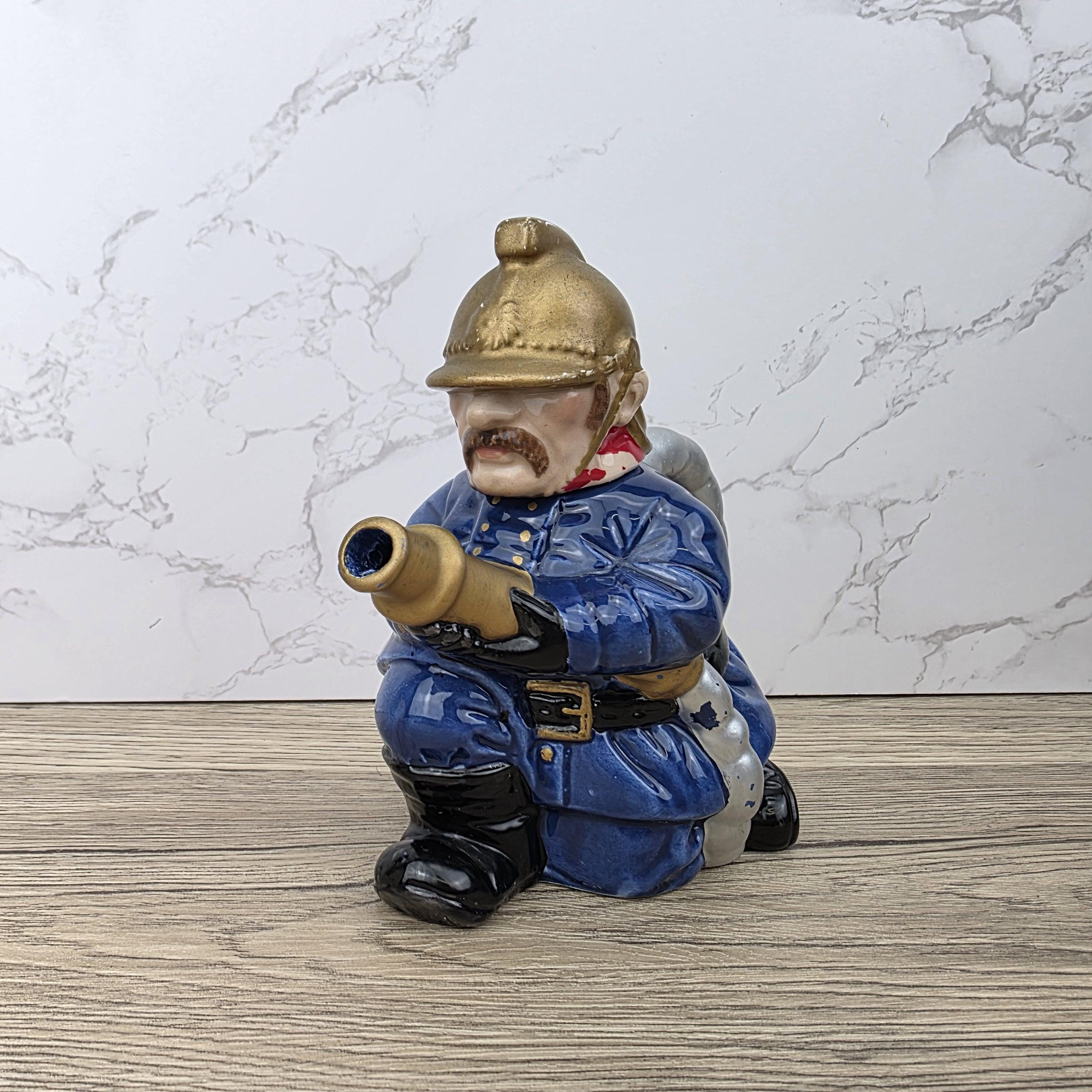 Vintage Leonardo Fireman Figurine with Hose | Decorative Ceramic Teapot Style Ornament | Collectible Sculpture