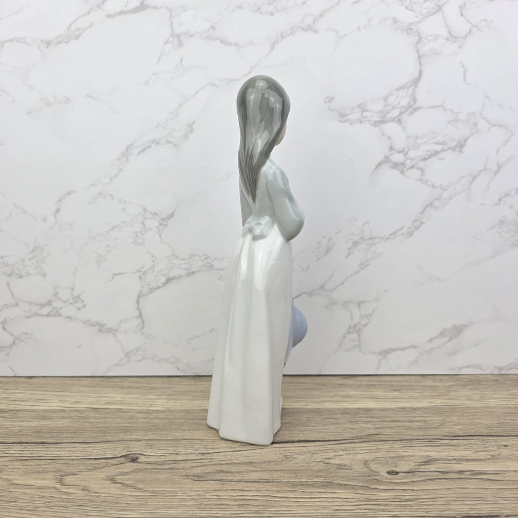 Girl Holding Hat Porcelain Figurine Vintage Collectible Sculpture by NAO Lladro Spain Gloss Finish
