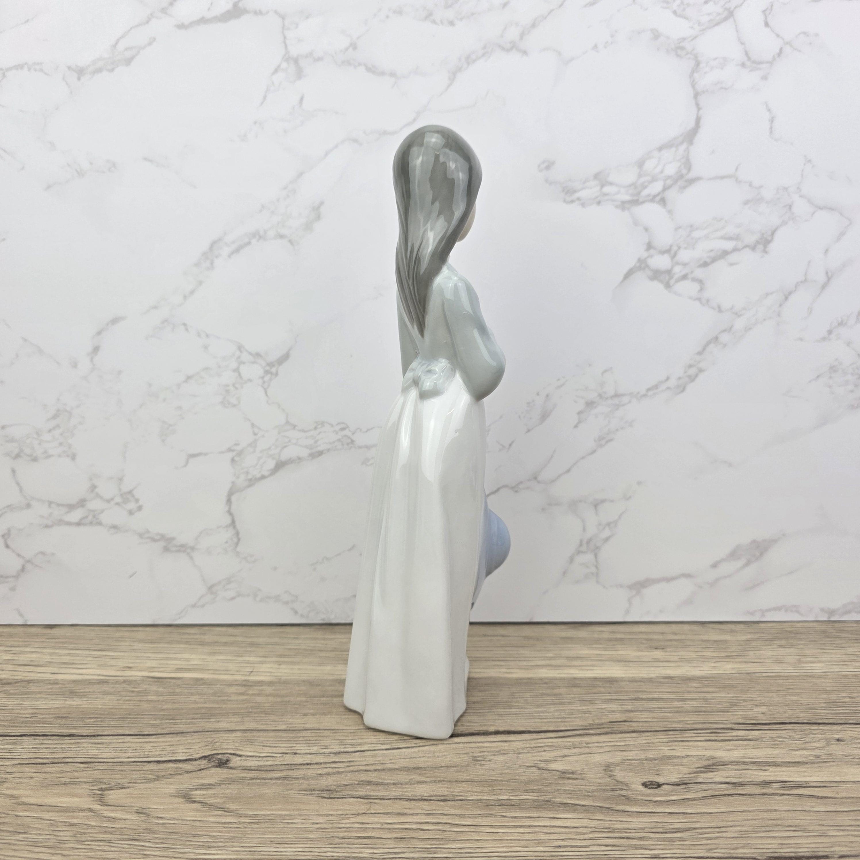 Girl Holding Hat Porcelain Figurine Vintage Collectible Sculpture by NAO Lladro Spain Gloss Finish
