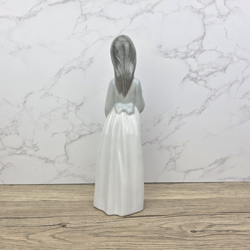 Girl Holding Hat Porcelain Figurine Vintage Collectible Sculpture by NAO Lladro Spain Gloss Finish