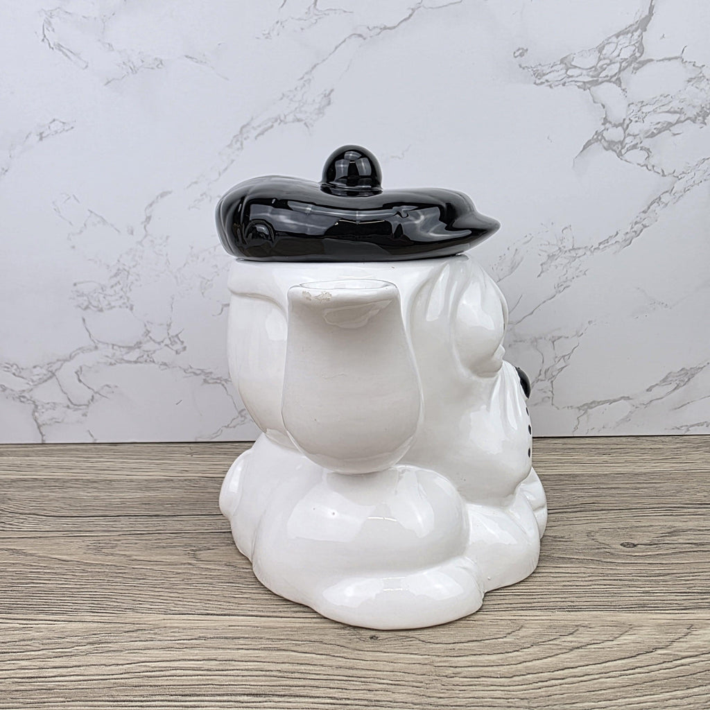 Dog Shaped Ceramic Teapot 1970s White Black Design Vintage Pottery Novelty Kitchen Collectible