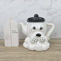 Dog Shaped Ceramic Teapot 1970s White Black Design Vintage Pottery Novelty Kitchen Collectible