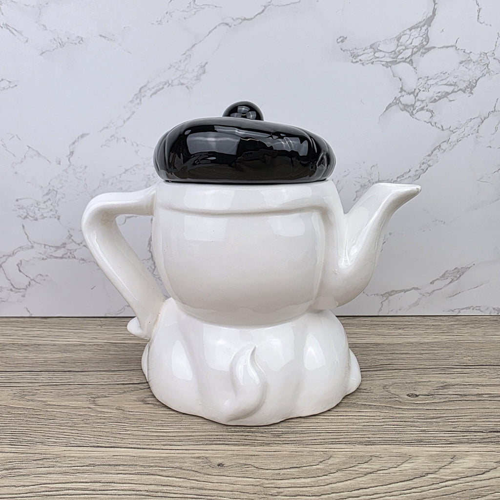 Dog Shaped Ceramic Teapot 1970s White Black Design Vintage Pottery Novelty Kitchen Collectible