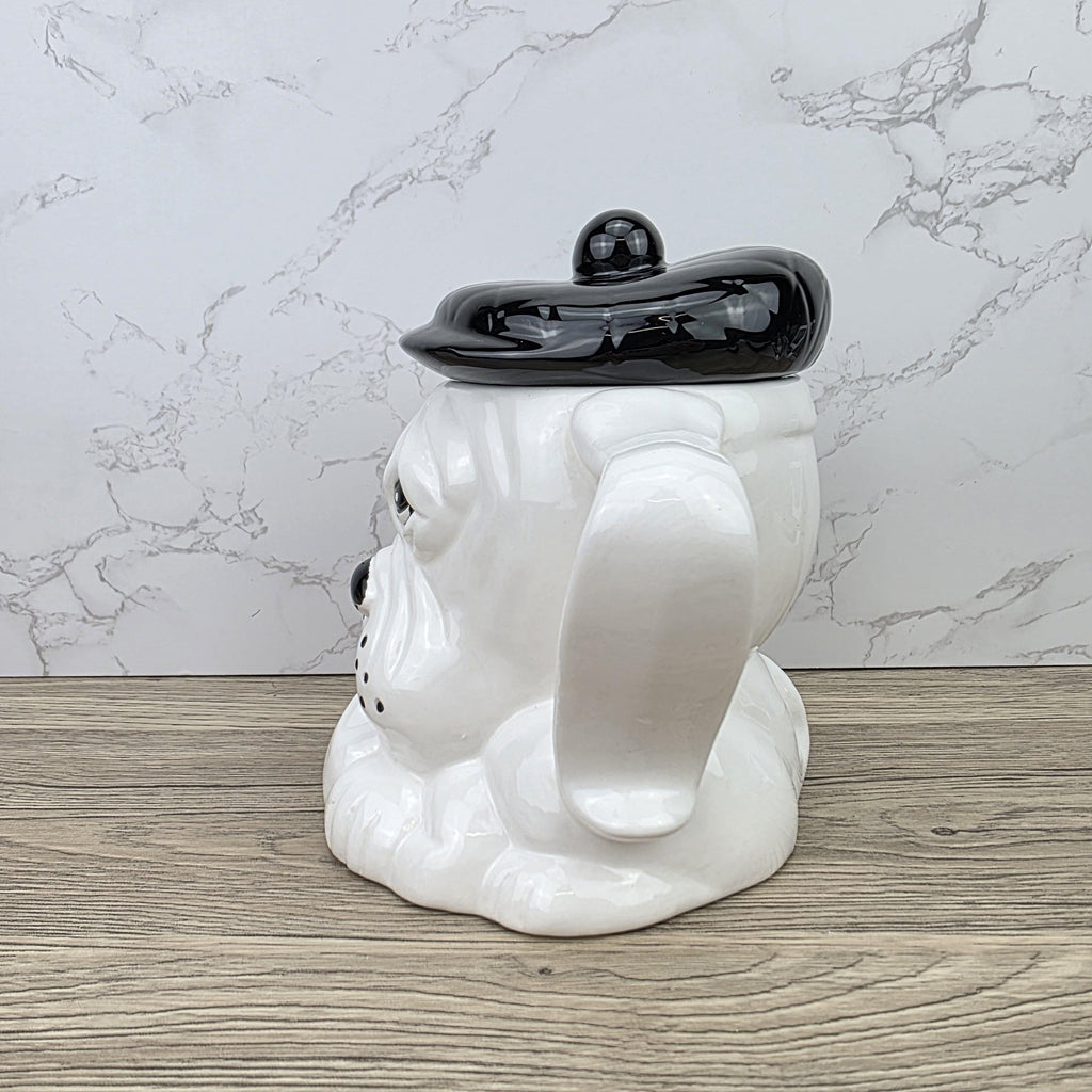 Dog Shaped Ceramic Teapot 1970s White Black Design Vintage Pottery Novelty Kitchen Collectible