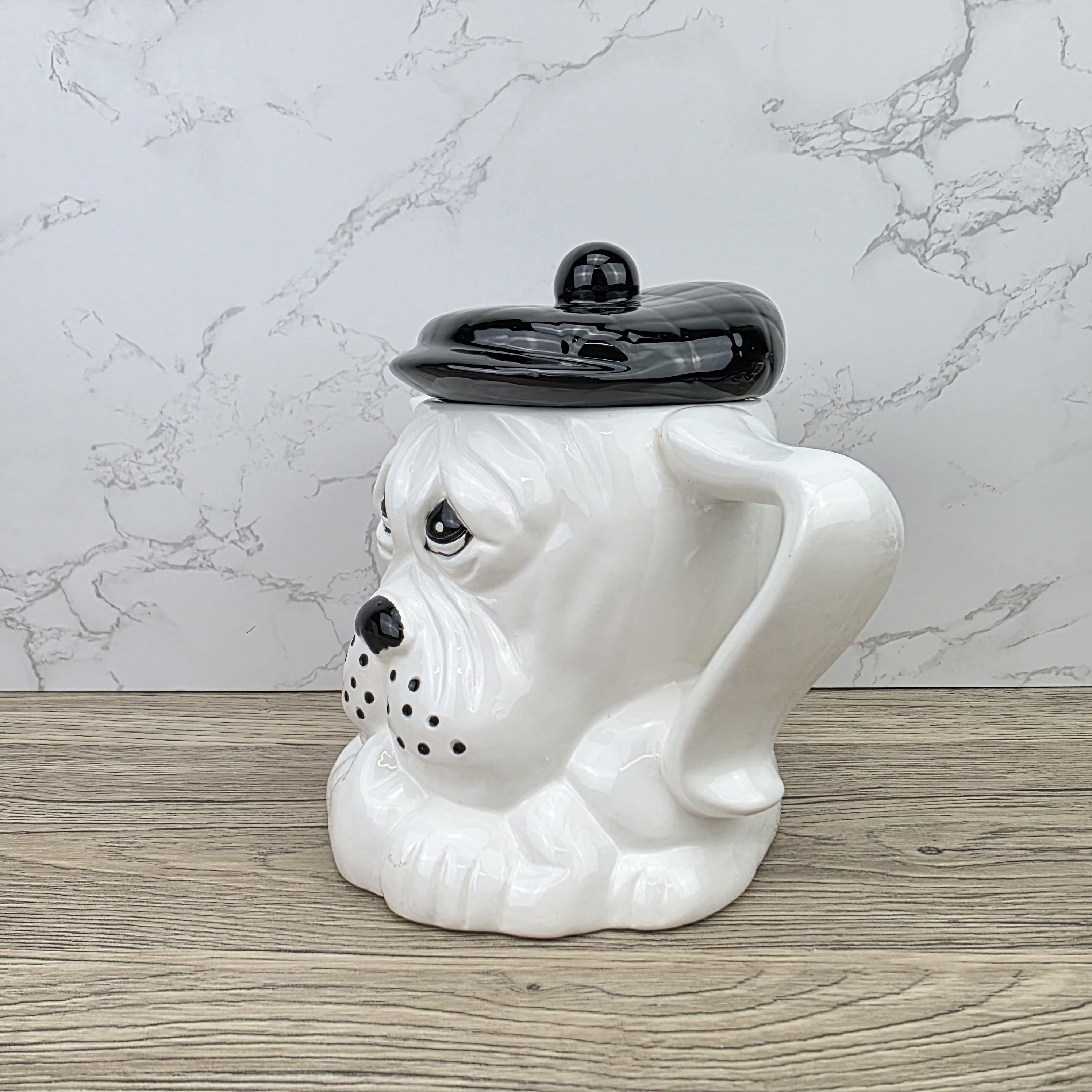 Dog Shaped Ceramic Teapot 1970s White Black Design Vintage Pottery Novelty Kitchen Collectible