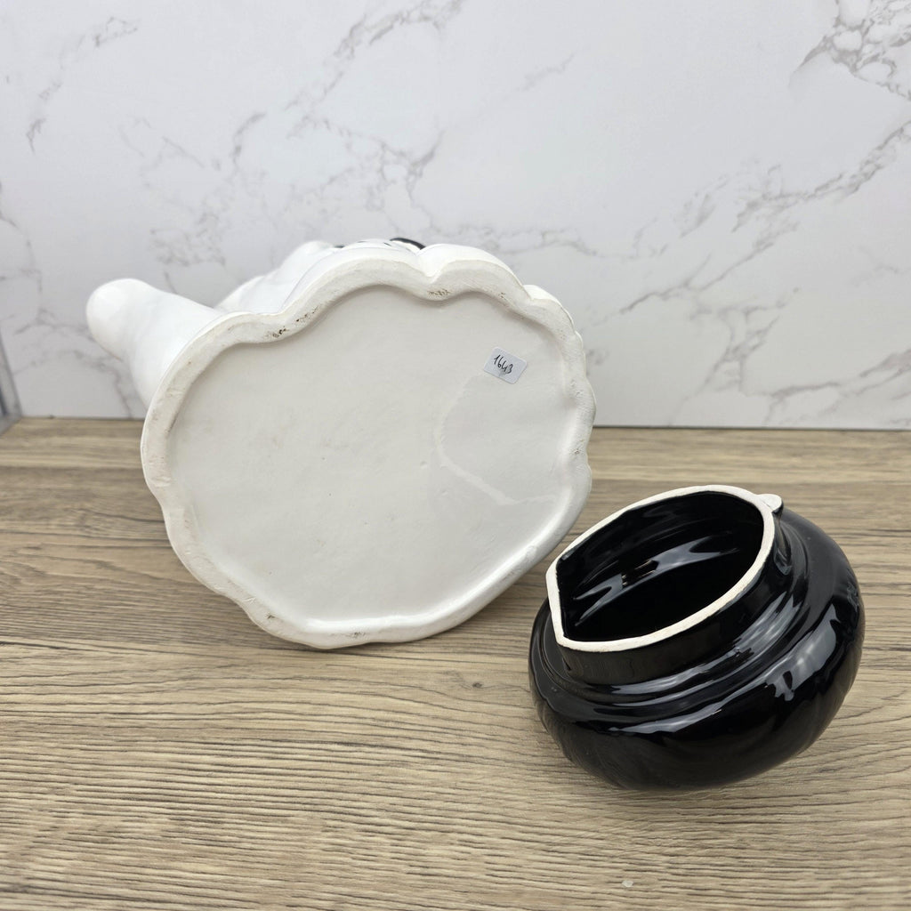 Dog Shaped Ceramic Teapot 1970s White Black Design Vintage Pottery Novelty Kitchen Collectible