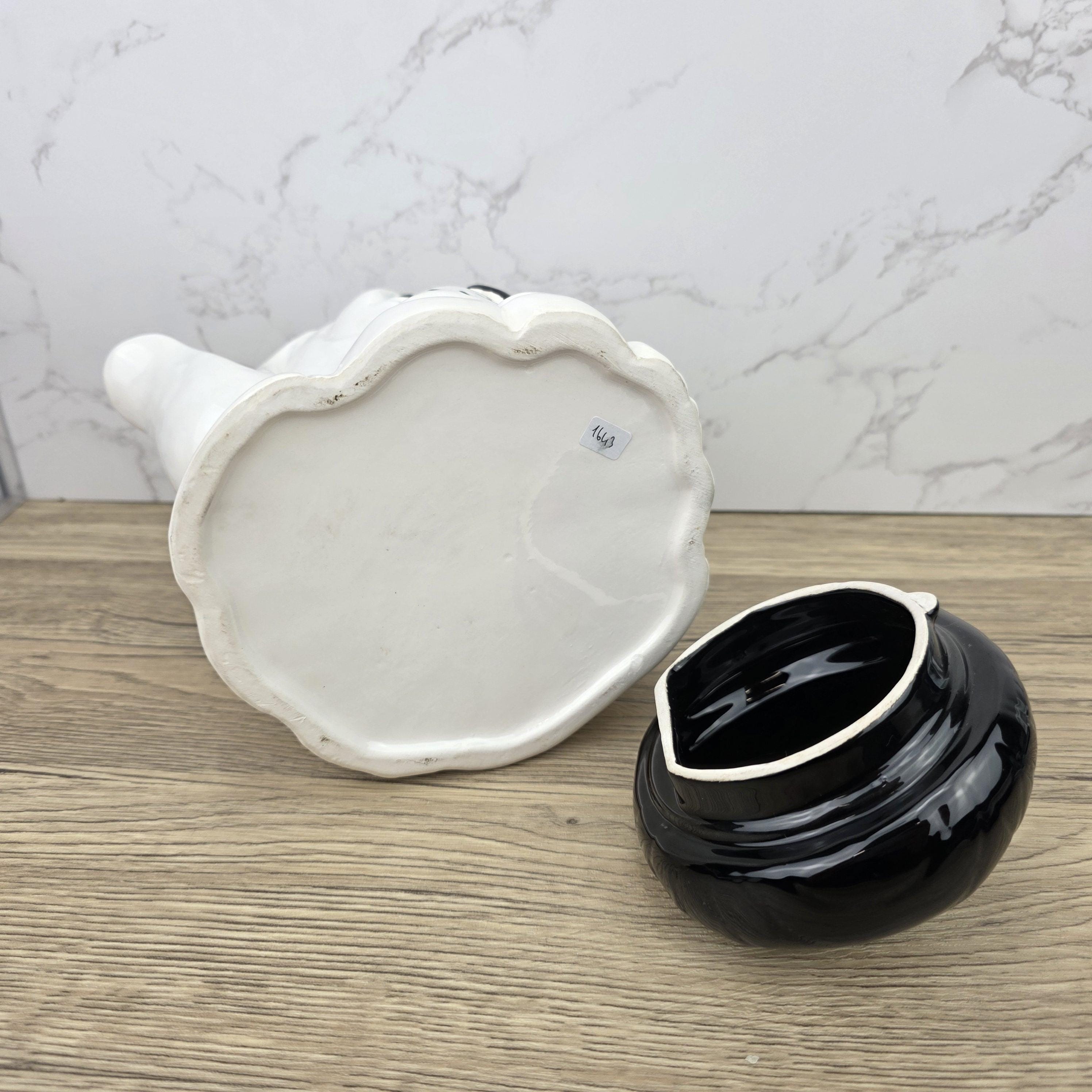 Dog Shaped Ceramic Teapot 1970s White Black Design Vintage Pottery Novelty Kitchen Collectible