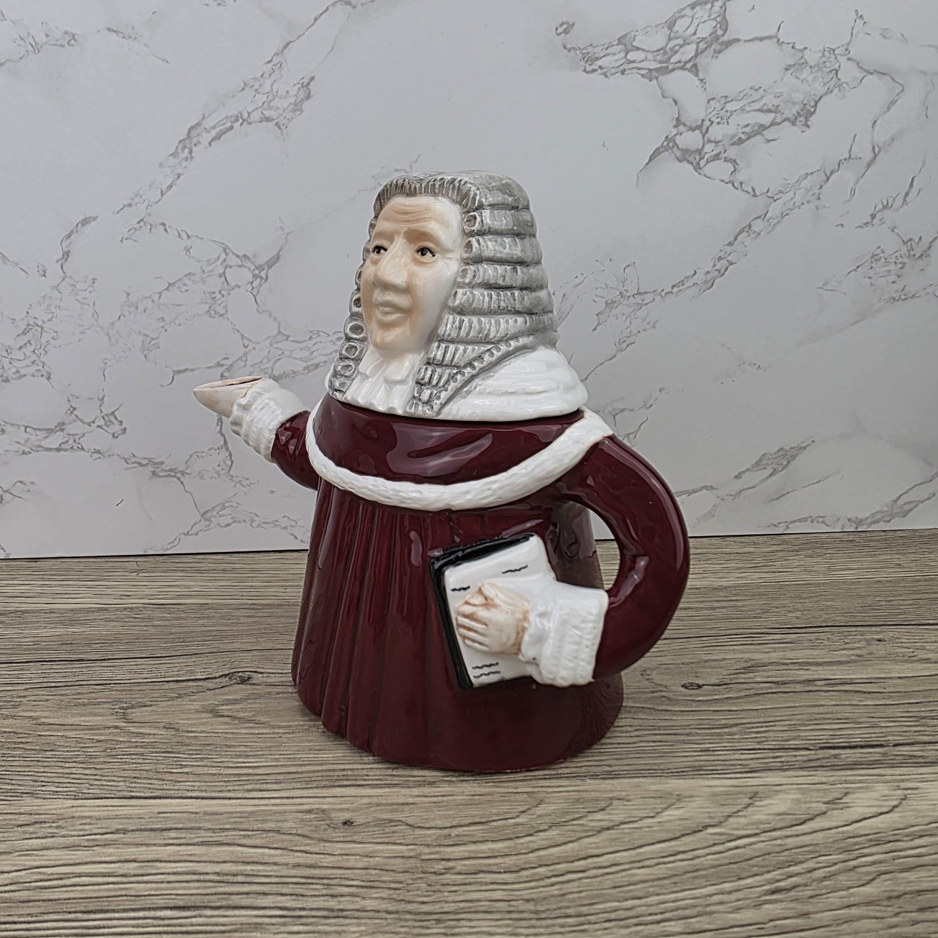 Judge Character Ceramic Teapot Vintage Novelty Pottery Mid Century Collectible Kitchen Display Figure