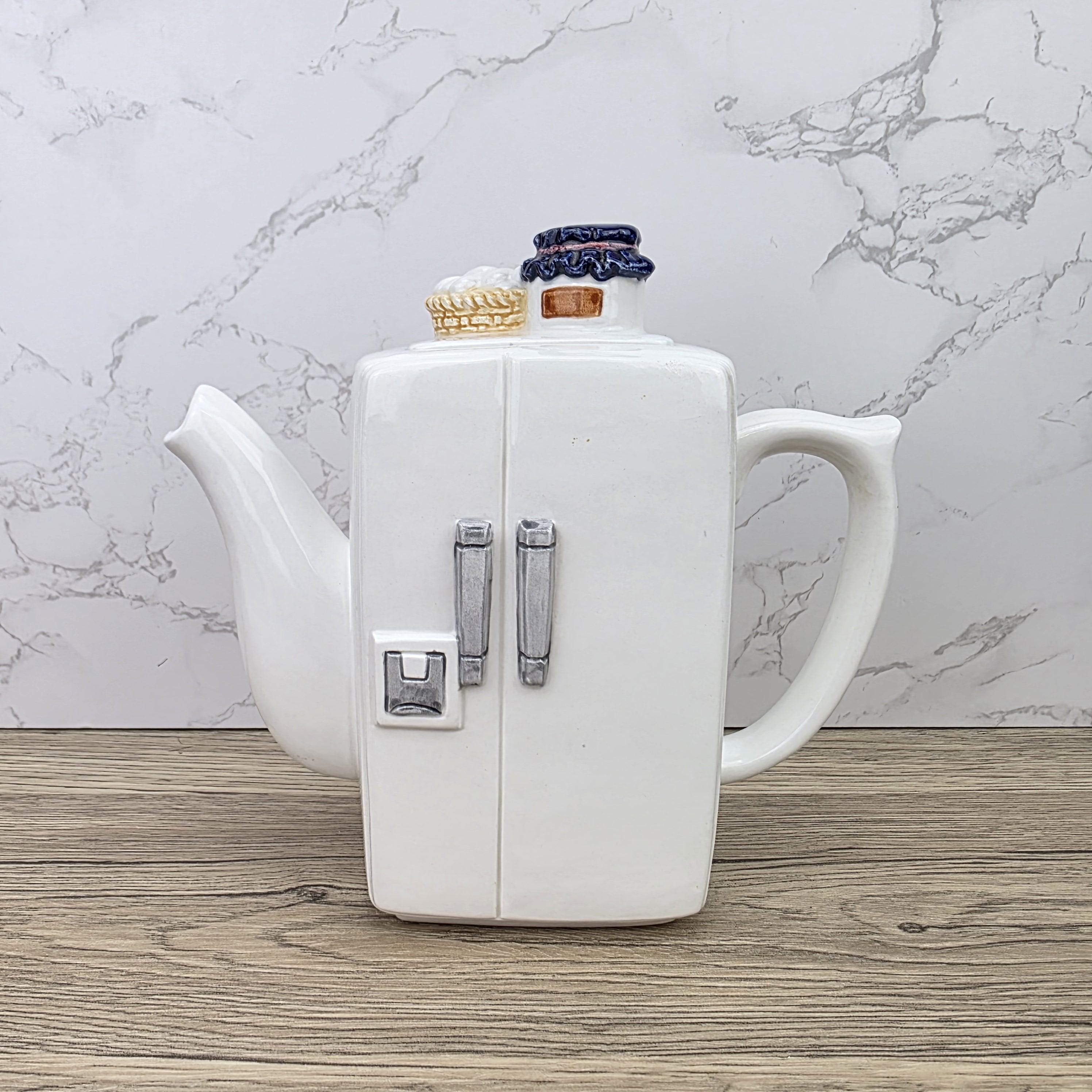 Ceramic Retro Refrigerator Teapot with Jam Lid Design | Vintage Kitchen Decor Collectible Display Piece